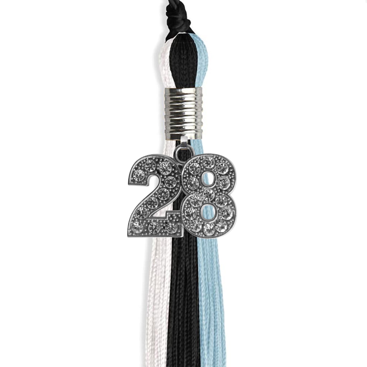 Black/Light Blue/White Graduation Tassel with Silver Date Drop - Endea Graduation