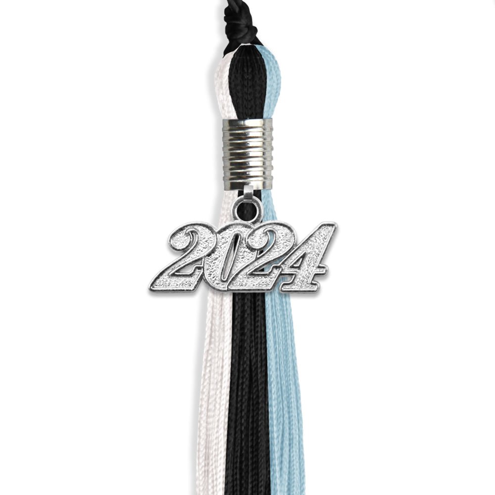 Black/Light Blue/White Graduation Tassel with Silver Date Drop - Endea Graduation