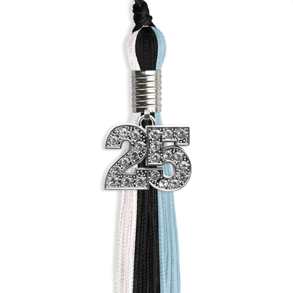 Black/Light Blue/White Graduation Tassel with Silver Date Drop - Endea Graduation