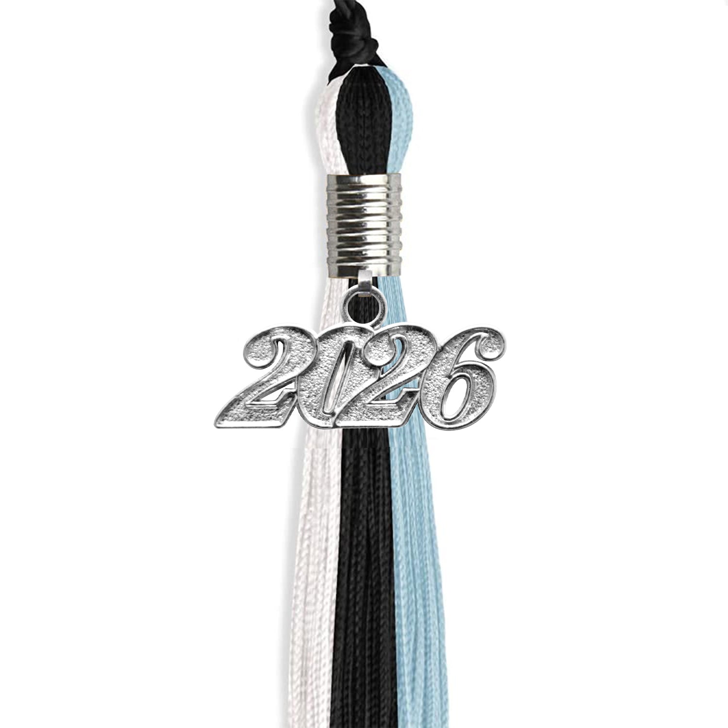 Black/Light Blue/White Graduation Tassel with Silver Date Drop - Endea Graduation