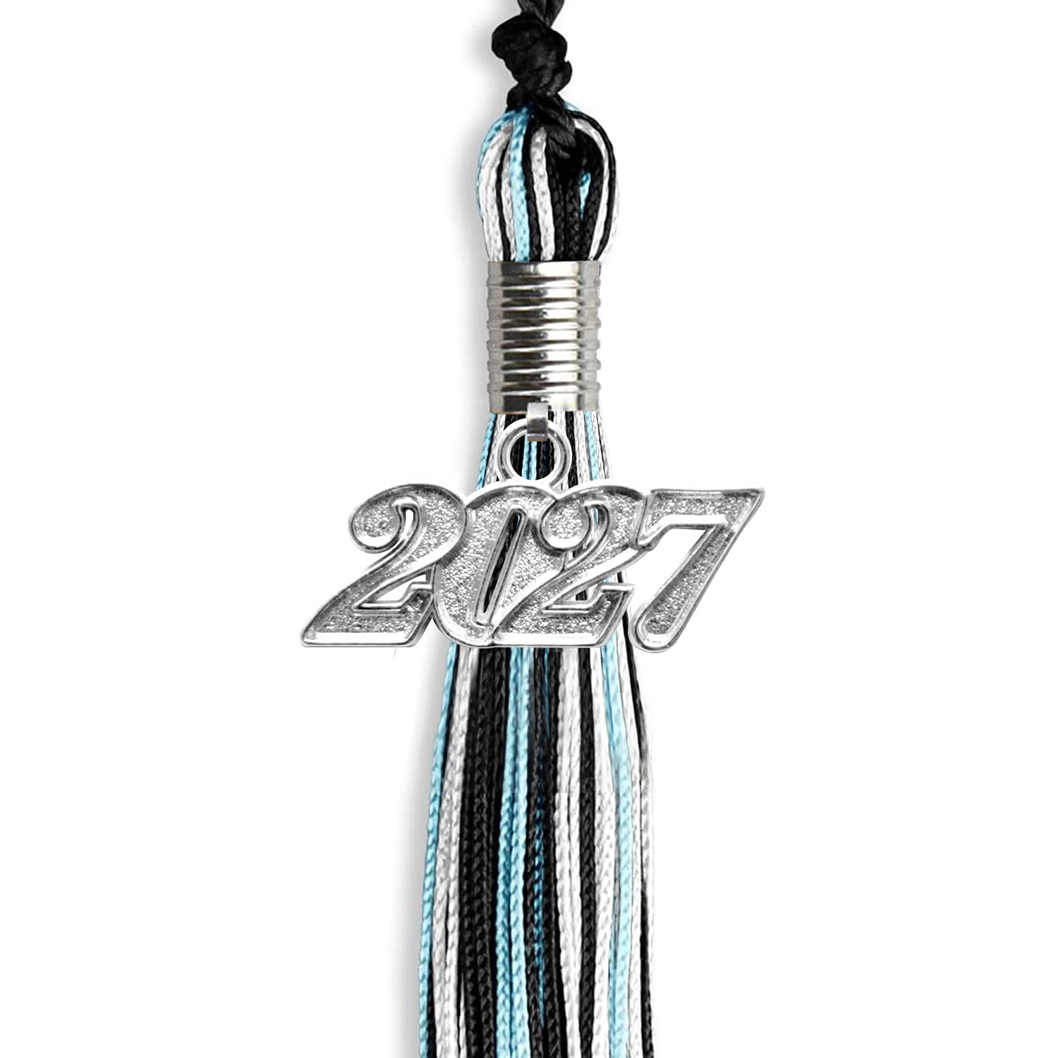 Black/Light Blue/White Mixed Color Graduation Tassel with Silver Date Drop - Endea Graduation