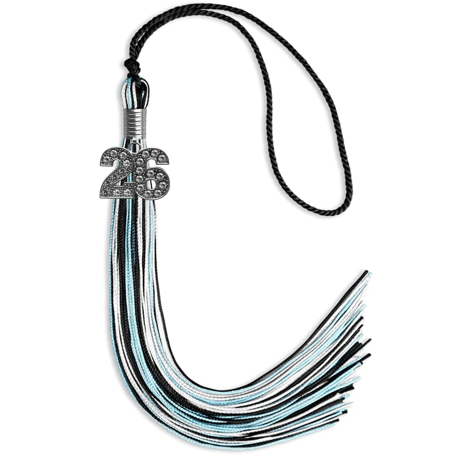 Black/Light Blue/White Mixed Color Graduation Tassel with Silver Date Drop - Endea Graduation