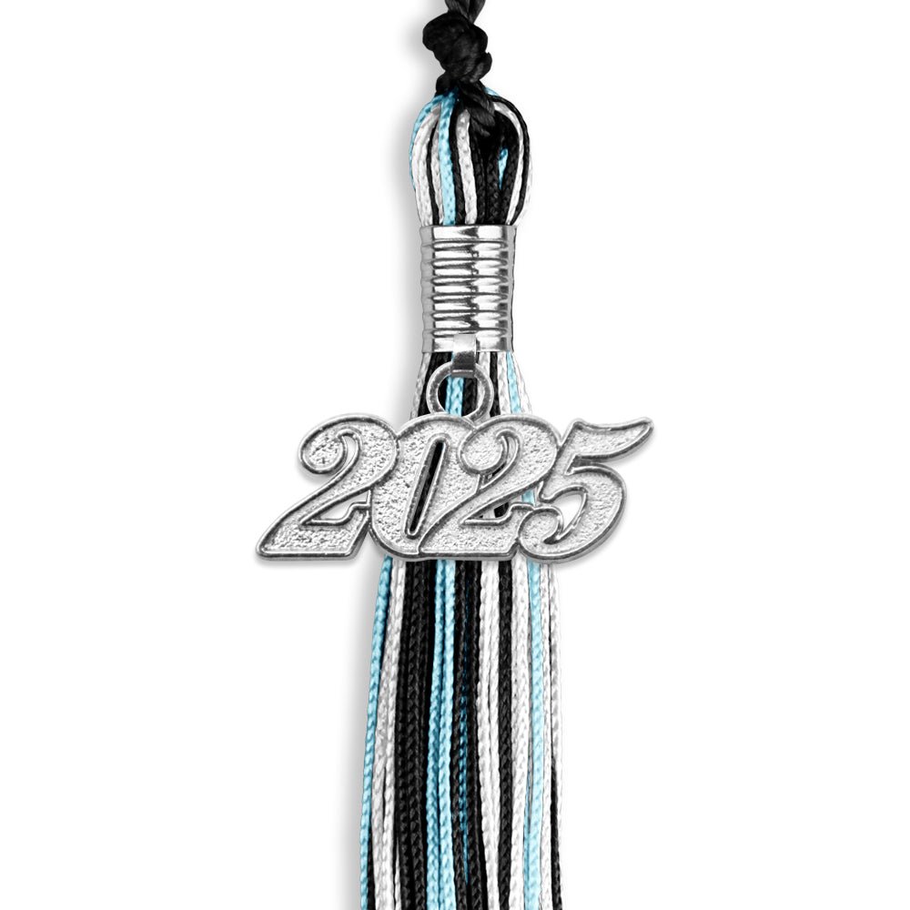 Black/Light Blue/White Mixed Color Graduation Tassel with Silver Date Drop - Endea Graduation