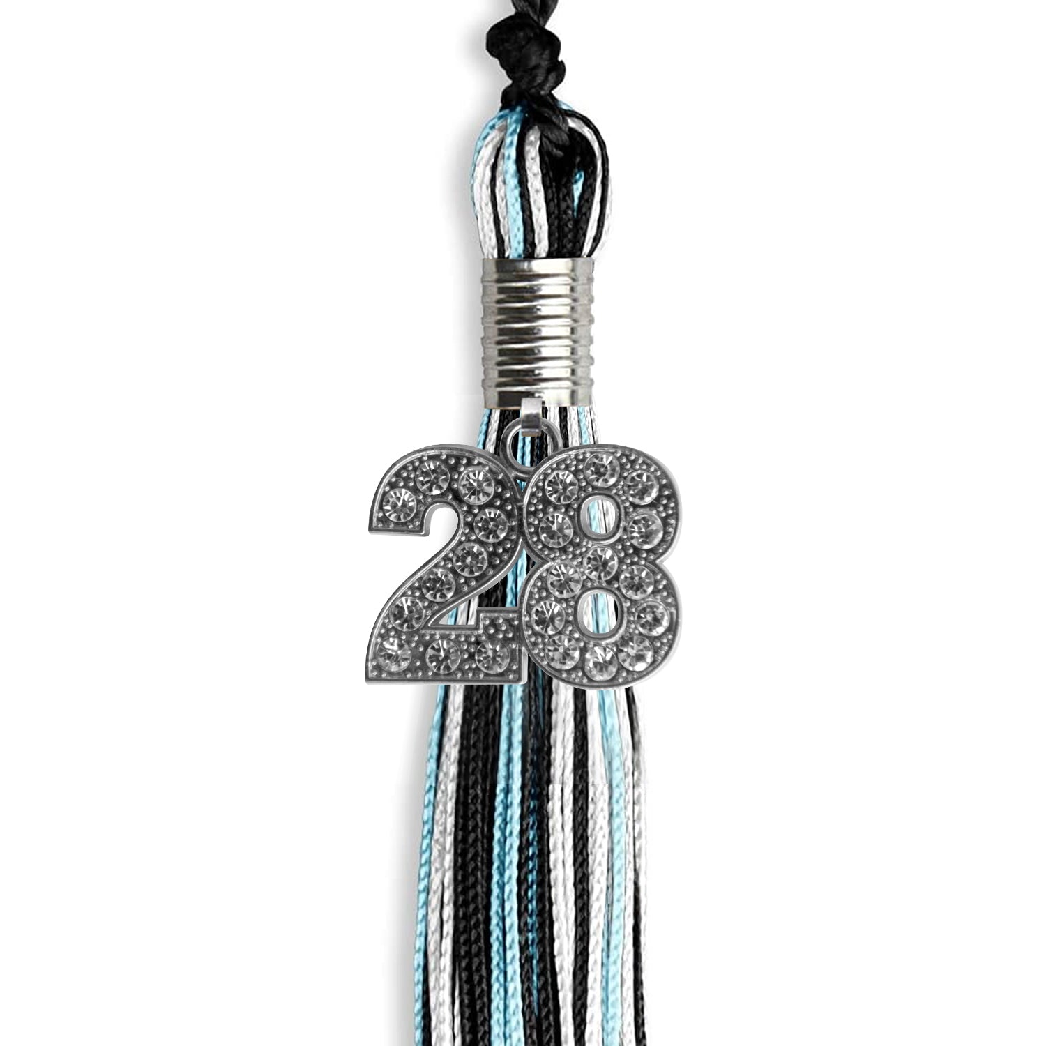 Black/Light Blue/White Mixed Color Graduation Tassel with Silver Date Drop - Endea Graduation