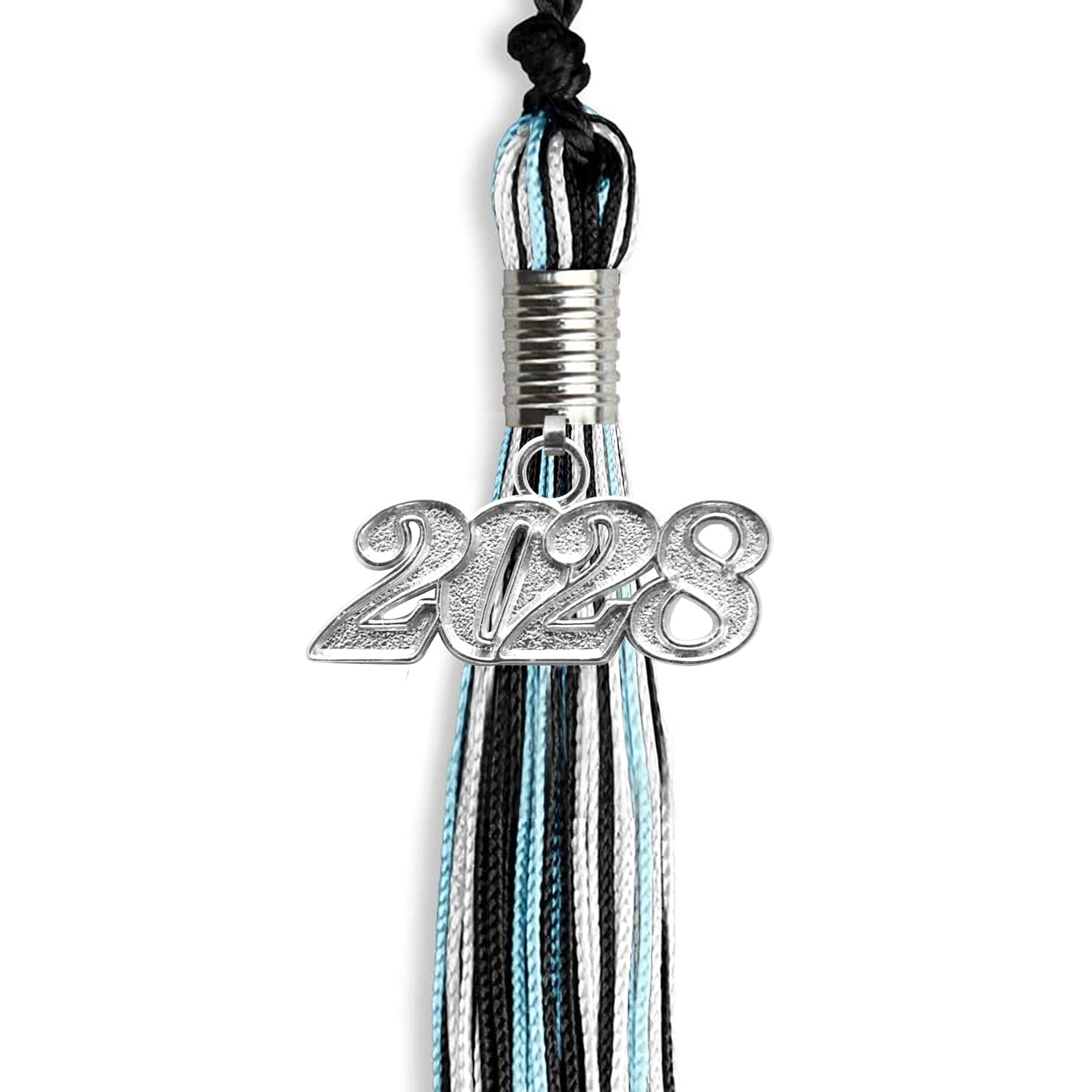 Black/Light Blue/White Mixed Color Graduation Tassel with Silver Date Drop - Endea Graduation