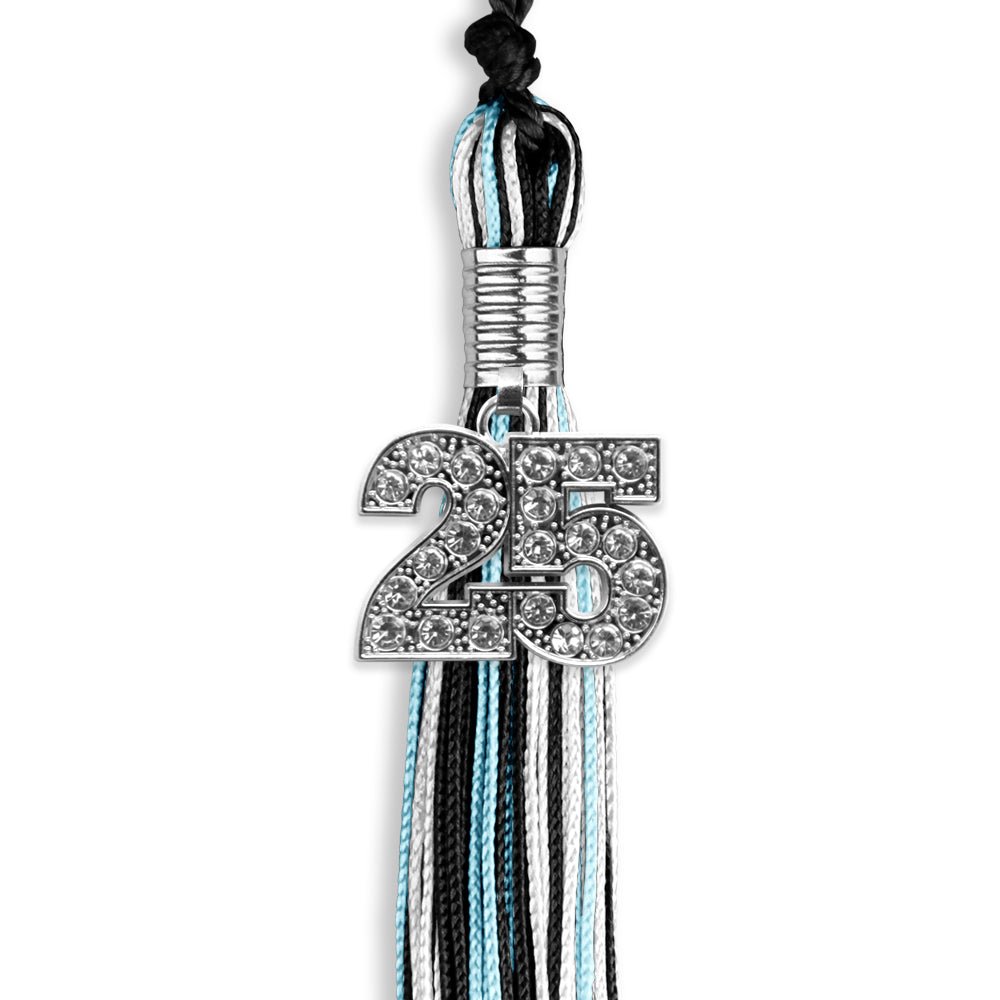 Black/Light Blue/White Mixed Color Graduation Tassel with Silver Date Drop - Endea Graduation