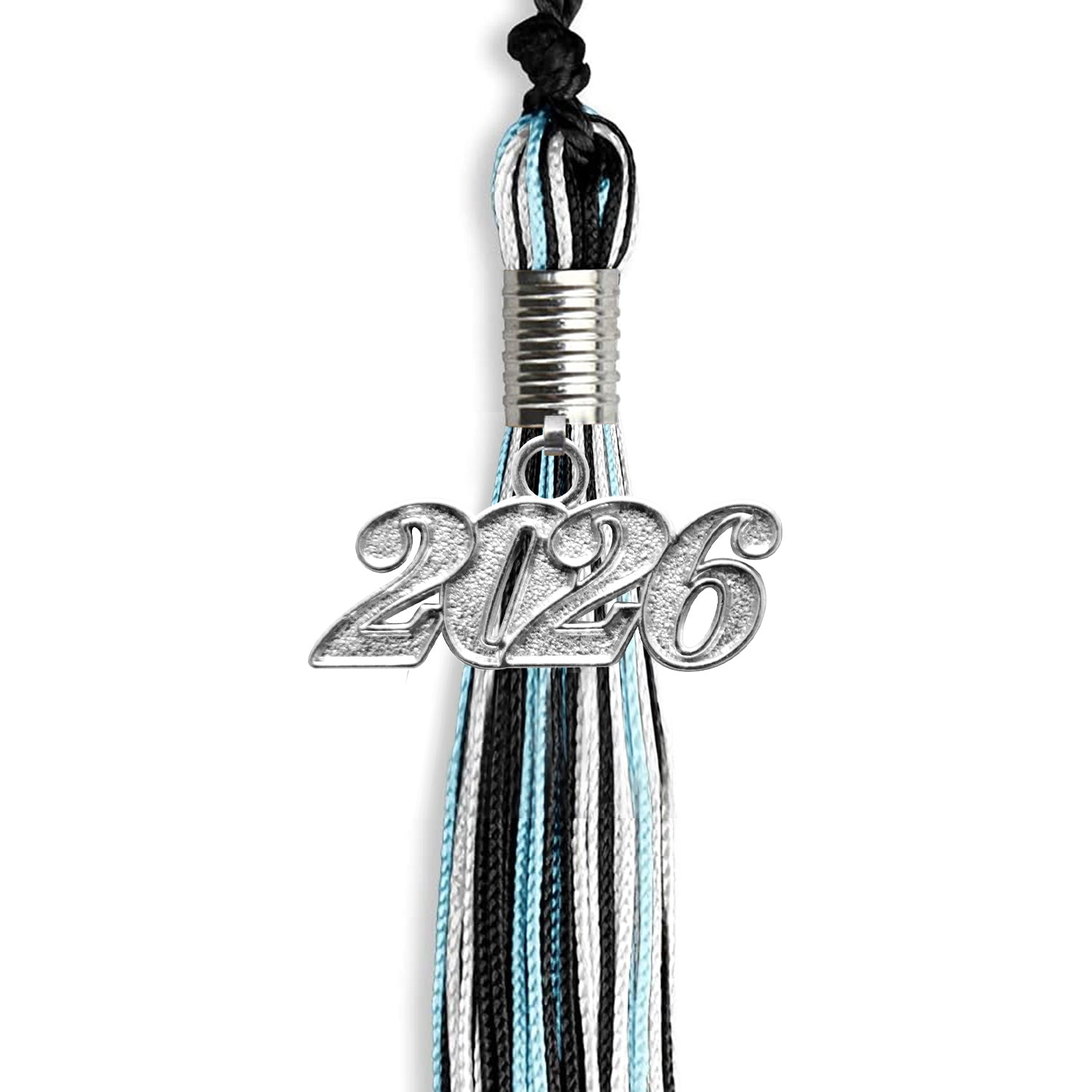 Black/Light Blue/White Mixed Color Graduation Tassel with Silver Date Drop - Endea Graduation