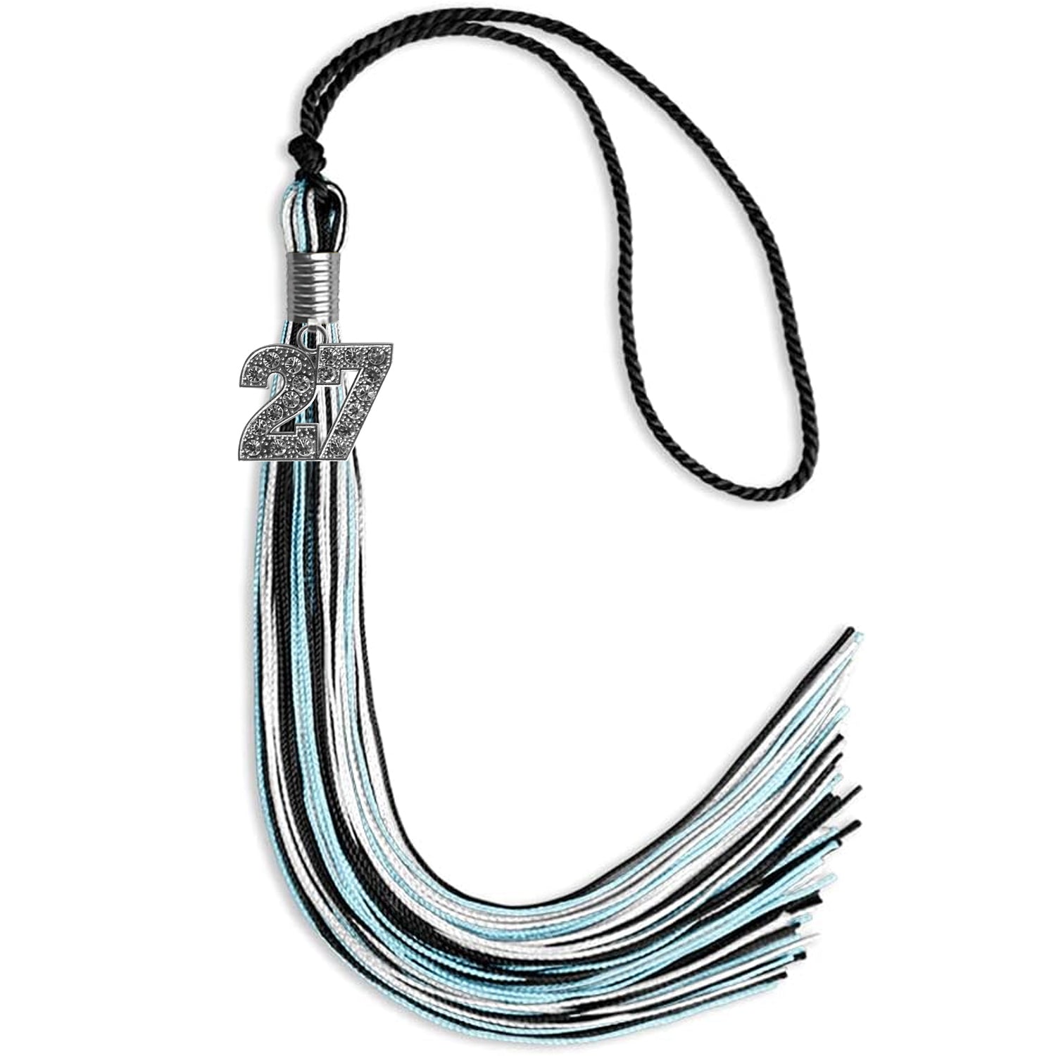 Black/Light Blue/White Mixed Color Graduation Tassel with Silver Date Drop - Endea Graduation