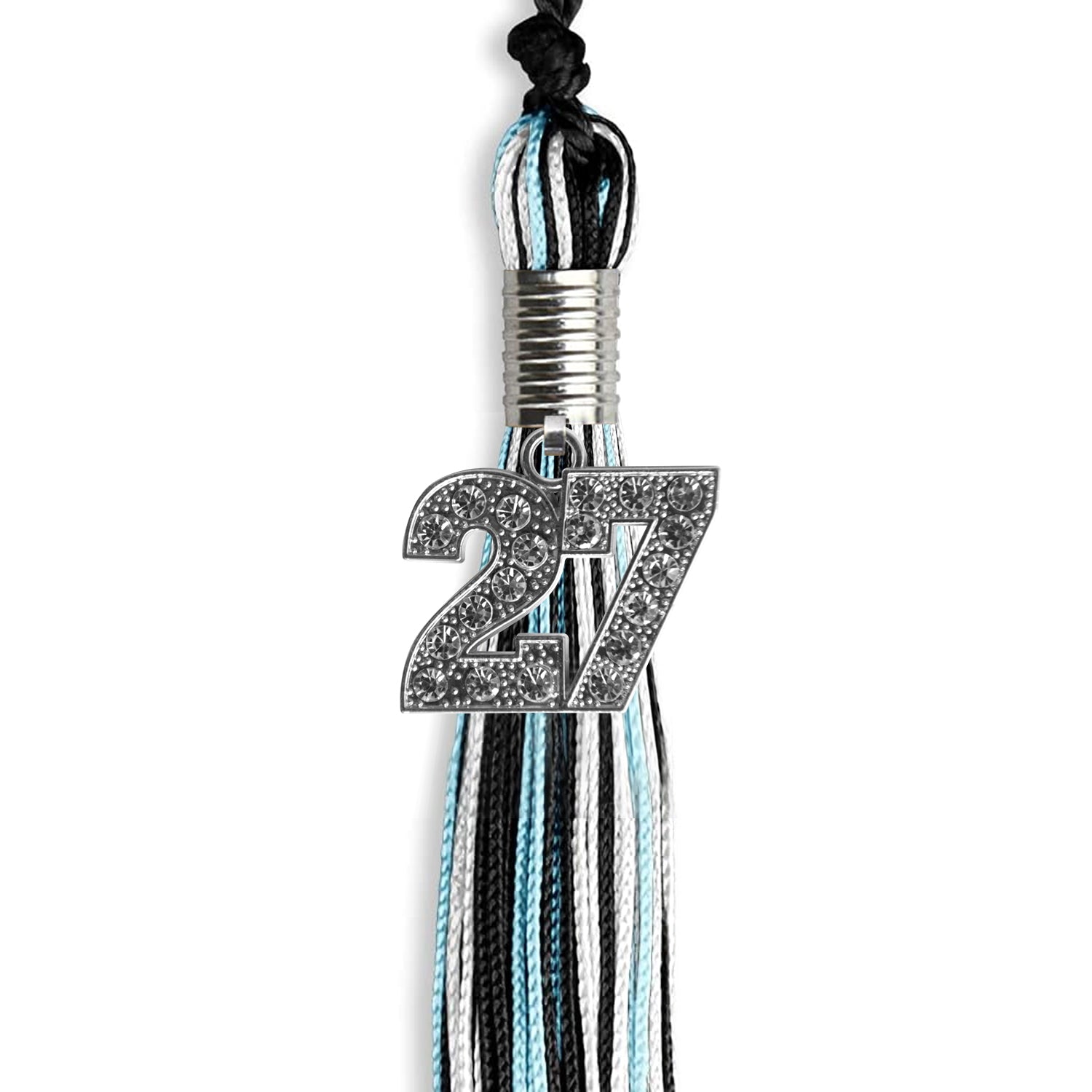 Black/Light Blue/White Mixed Color Graduation Tassel with Silver Date Drop - Endea Graduation