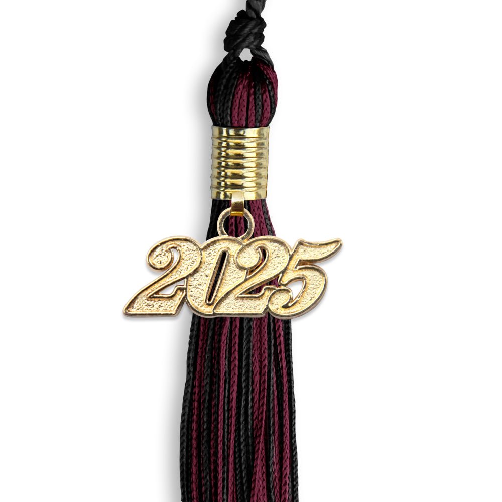 Black/Maroon Mixed Color Graduation Tassel with Gold Date Drop - Endea Graduation