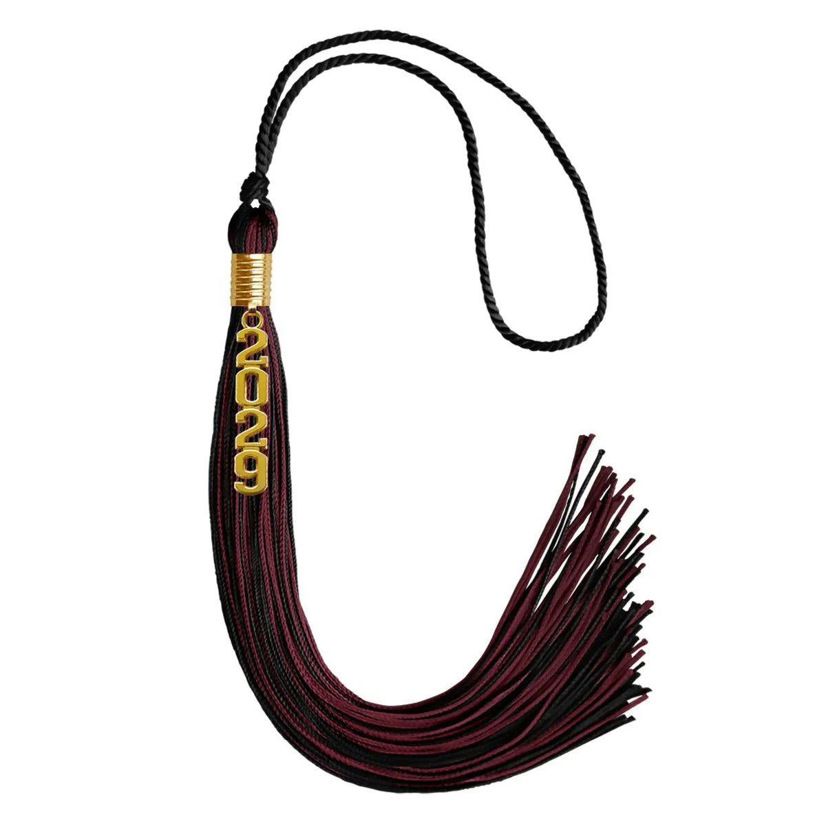 Black/Maroon Mixed Color Graduation Tassel with Gold Stacked Date Drop - Endea Graduation