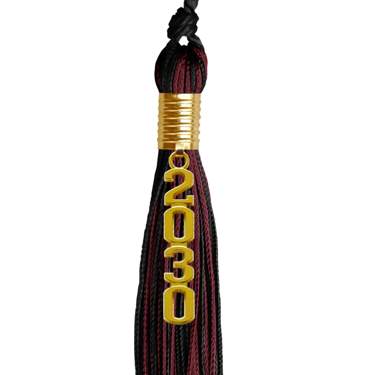 Black/Maroon Mixed Color Graduation Tassel with Gold Stacked Date Drop - Endea Graduation