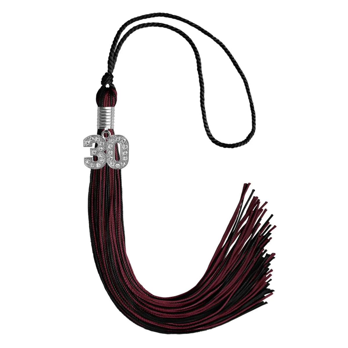 Black/Maroon Mixed Color Graduation Tassel with Silver Bling Charm - Endea Graduation