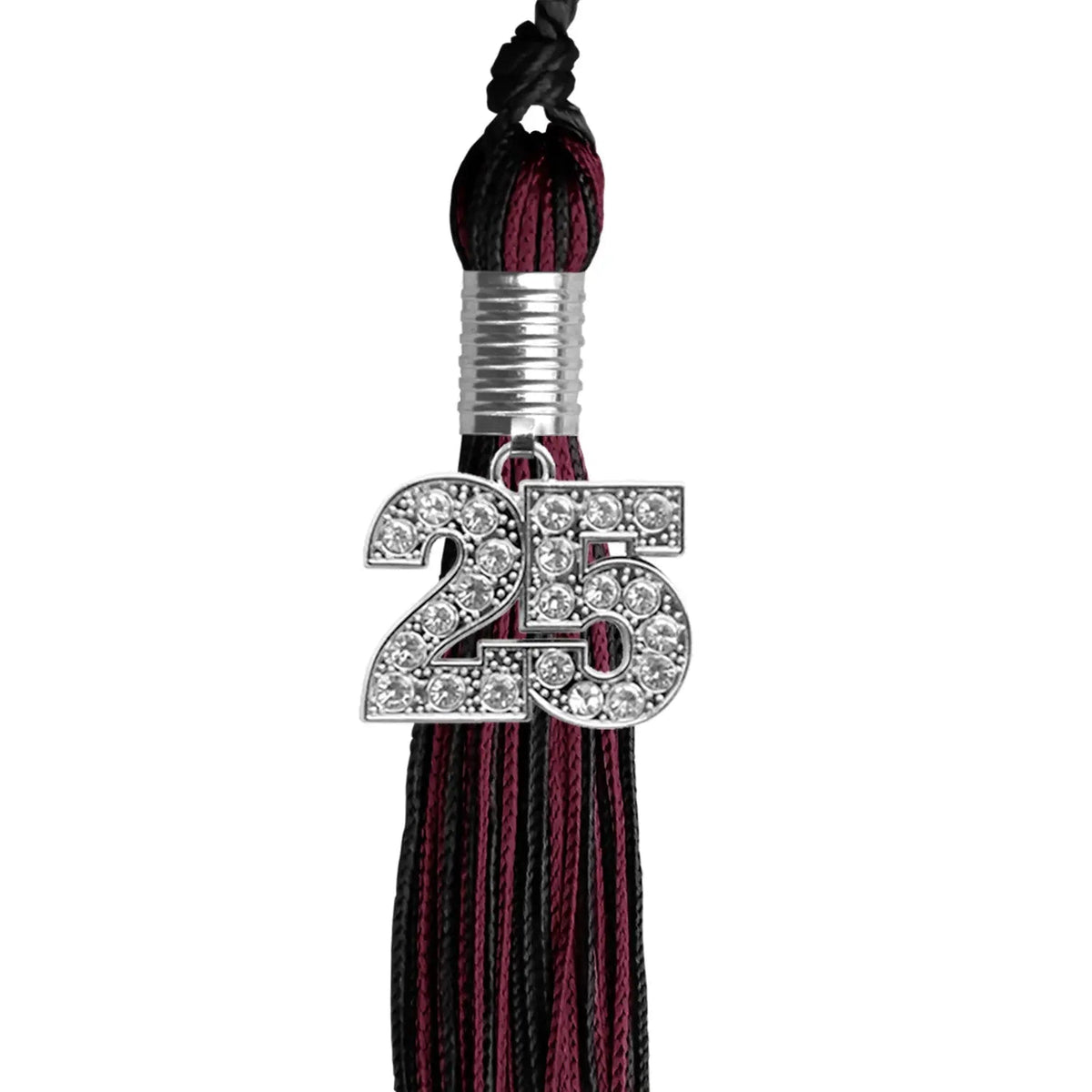 Black/Maroon Mixed Color Graduation Tassel with Silver Bling Charm - Endea Graduation
