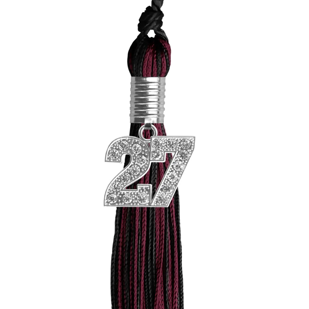 Black/Maroon Mixed Color Graduation Tassel with Silver Bling Charm - Endea Graduation