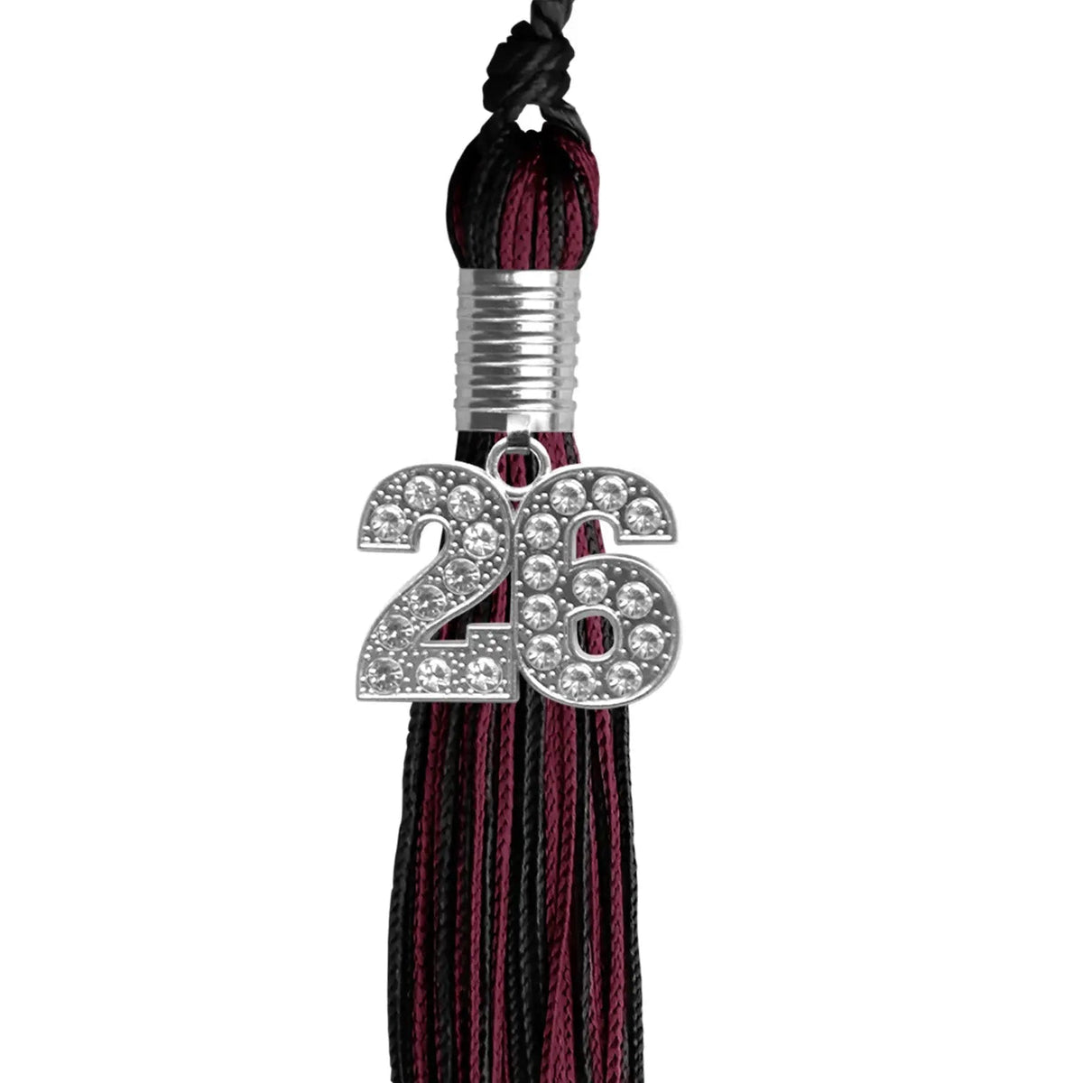 Black/Maroon Mixed Color Graduation Tassel with Silver Bling Charm - Endea Graduation