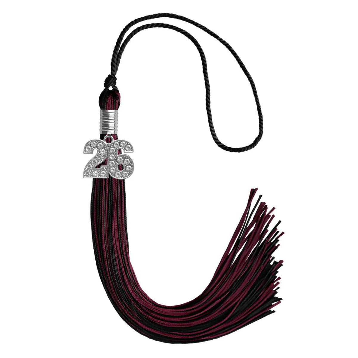 Black/Maroon Mixed Color Graduation Tassel with Silver Bling Charm - Endea Graduation