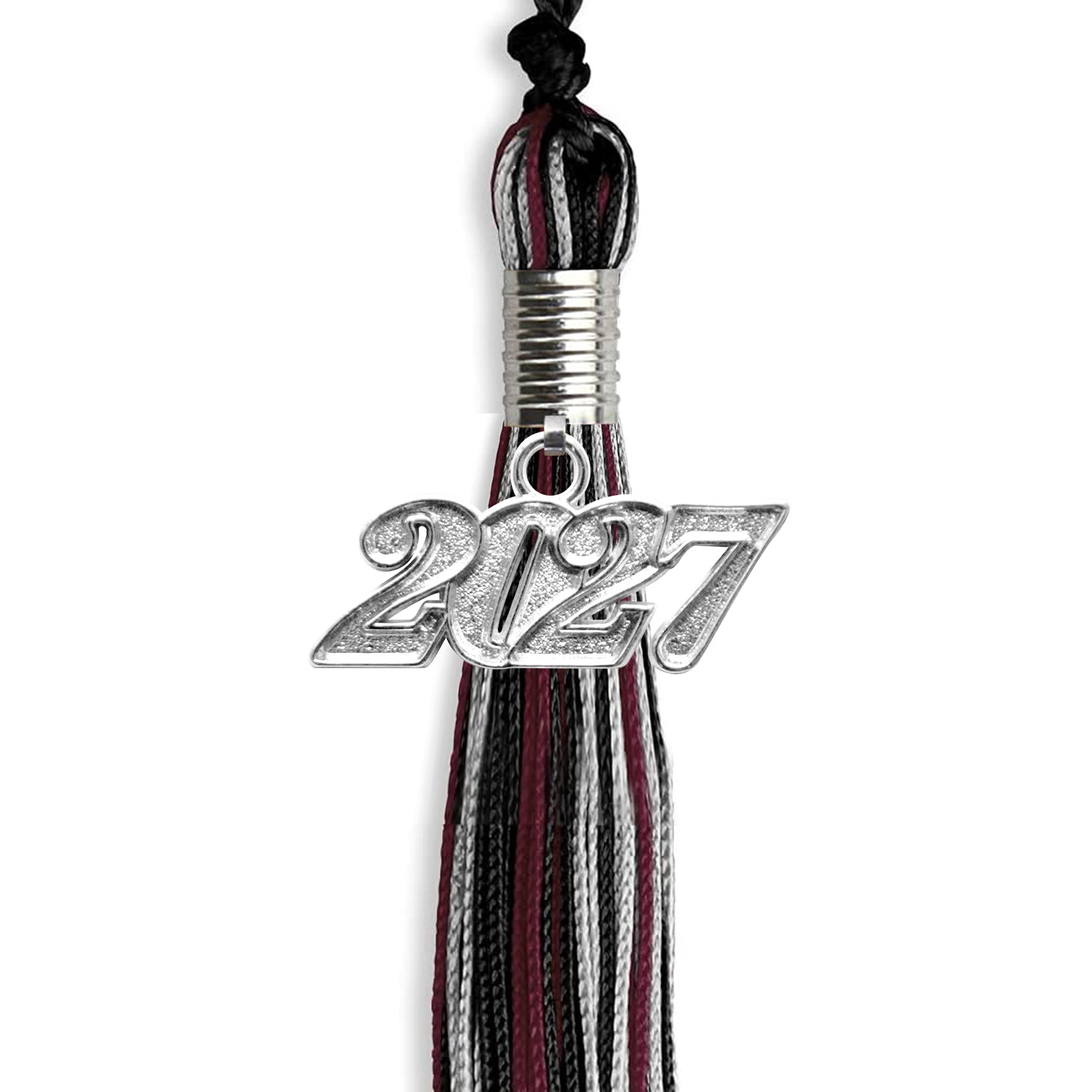 Black/Maroon/Silver Mixed Color Graduation Tassel with Silver Date Drop - Endea Graduation