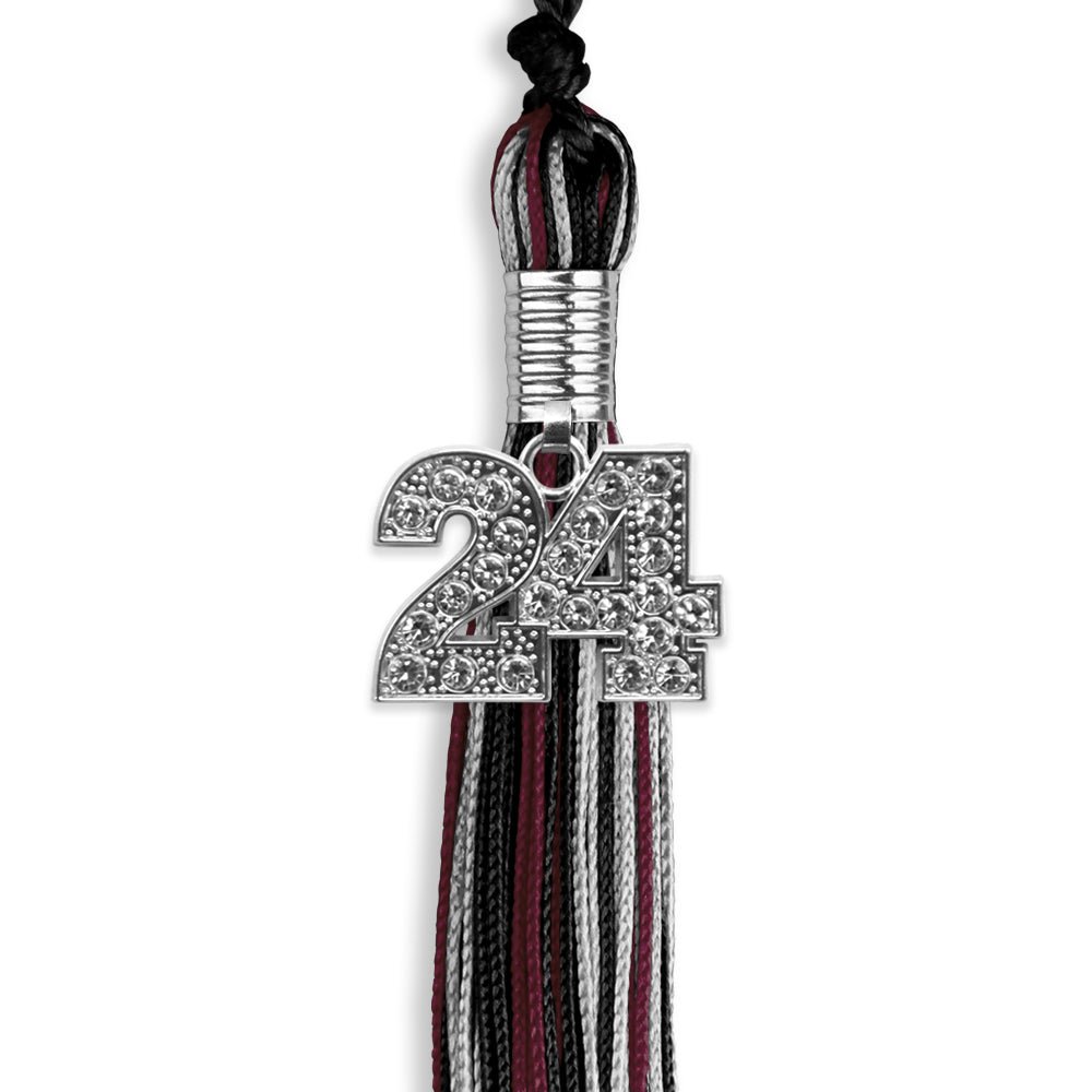 Black/Maroon/Silver Mixed Color Graduation Tassel with Silver Date Drop - Endea Graduation