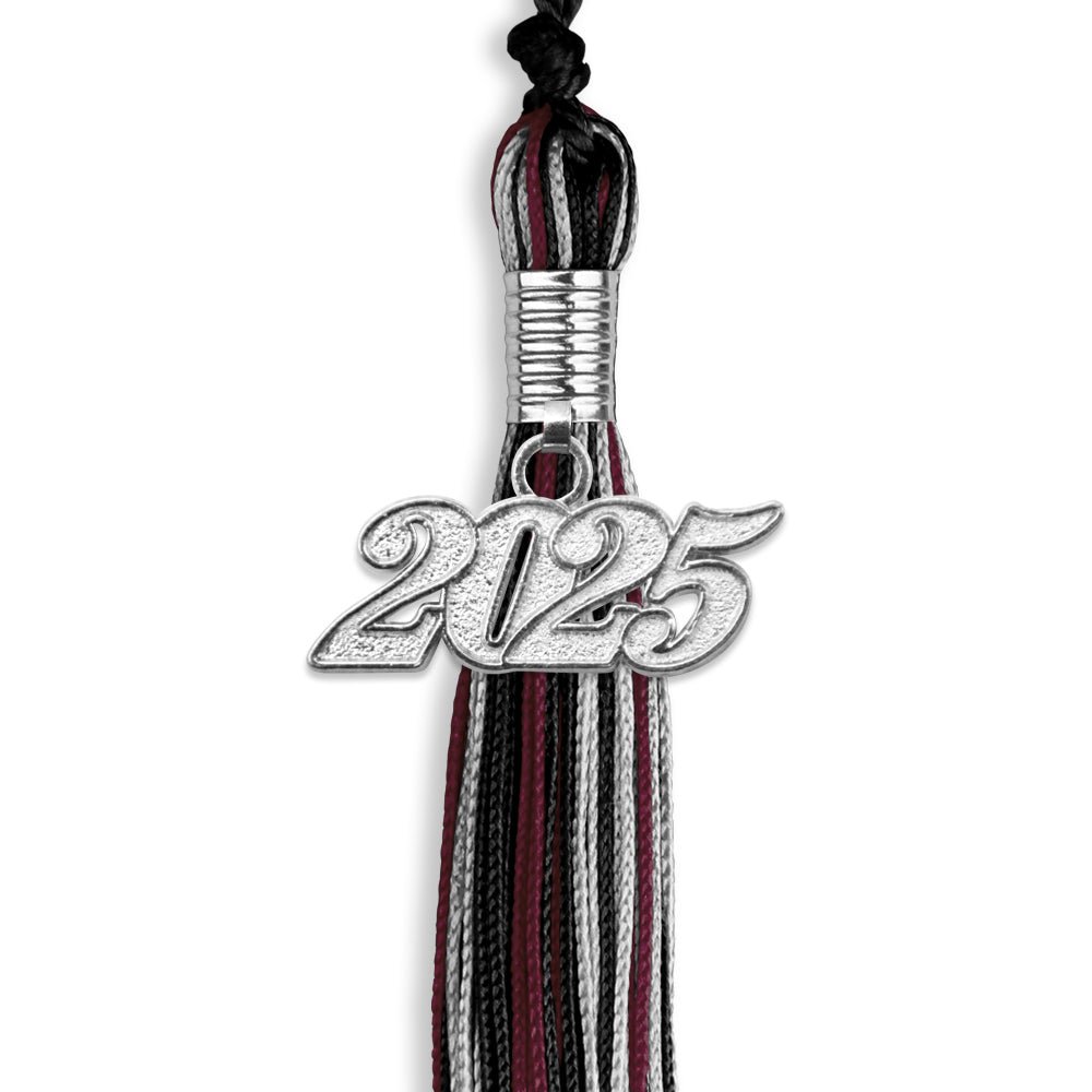 Black/Maroon/Silver Mixed Color Graduation Tassel with Silver Date Drop - Endea Graduation