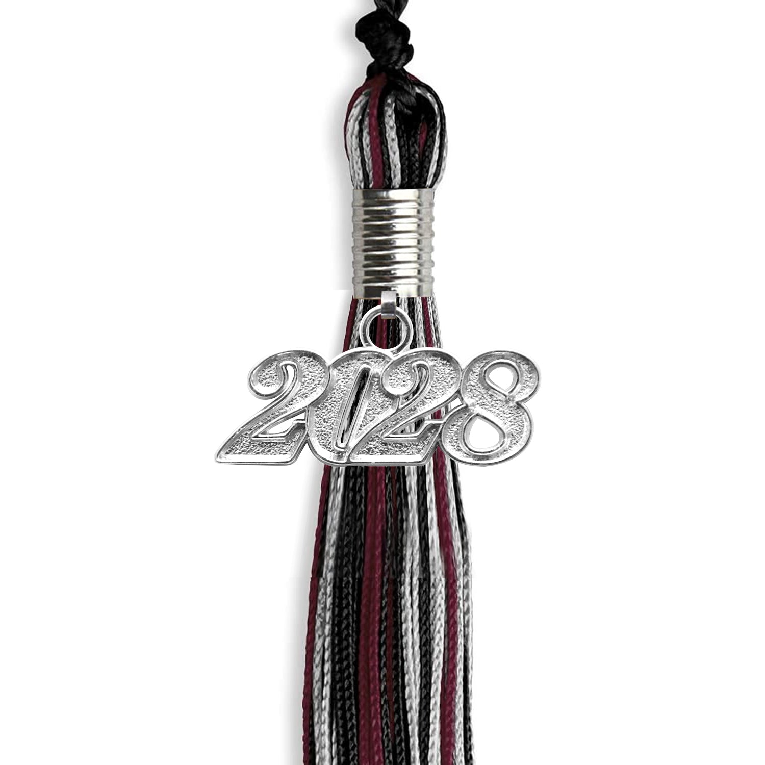 Black/Maroon/Silver Mixed Color Graduation Tassel with Silver Date Drop - Endea Graduation