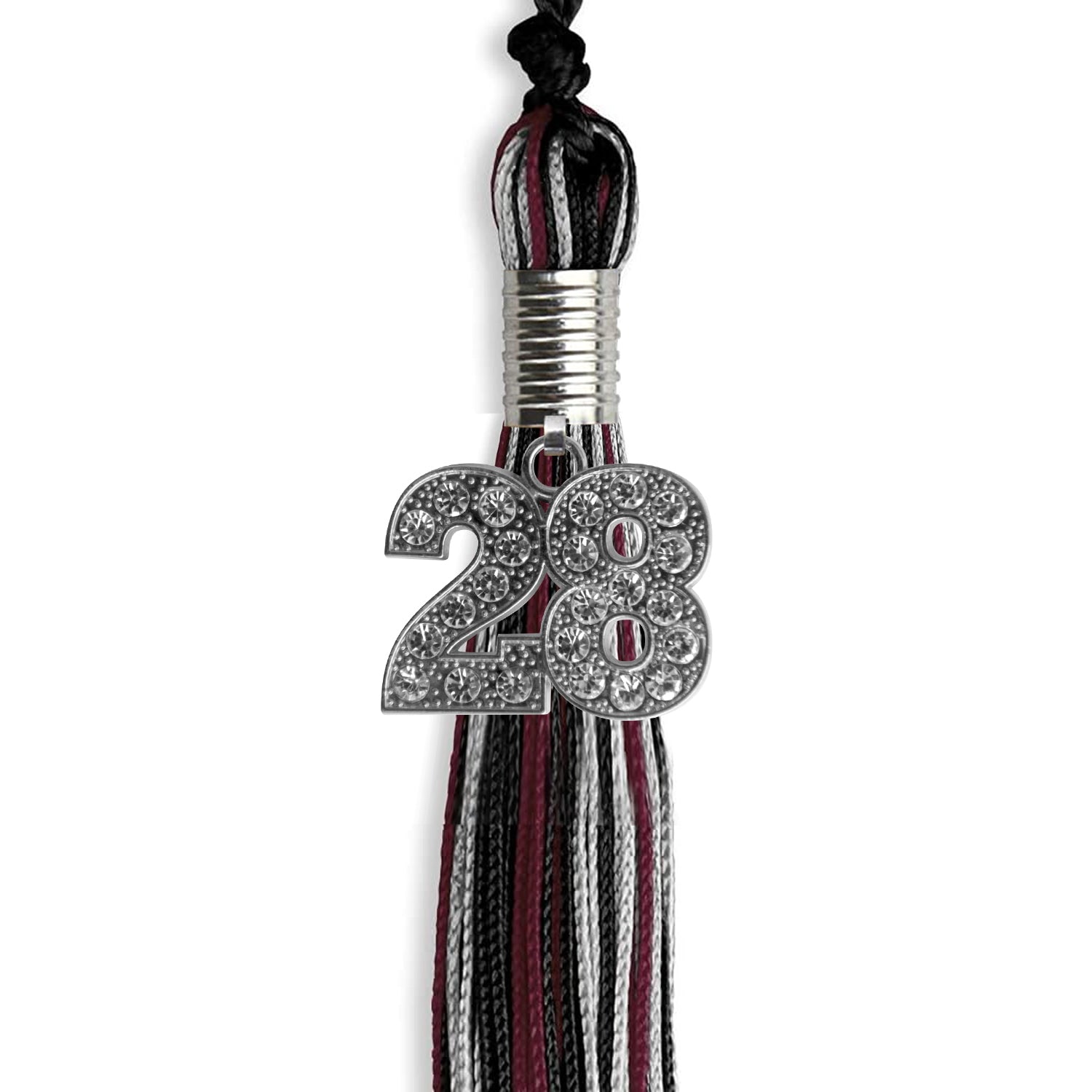 Black/Maroon/Silver Mixed Color Graduation Tassel with Silver Date Drop - Endea Graduation