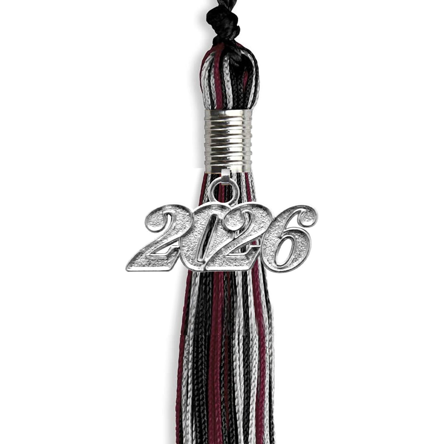 Black/Maroon/Silver Mixed Color Graduation Tassel with Silver Date Drop - Endea Graduation