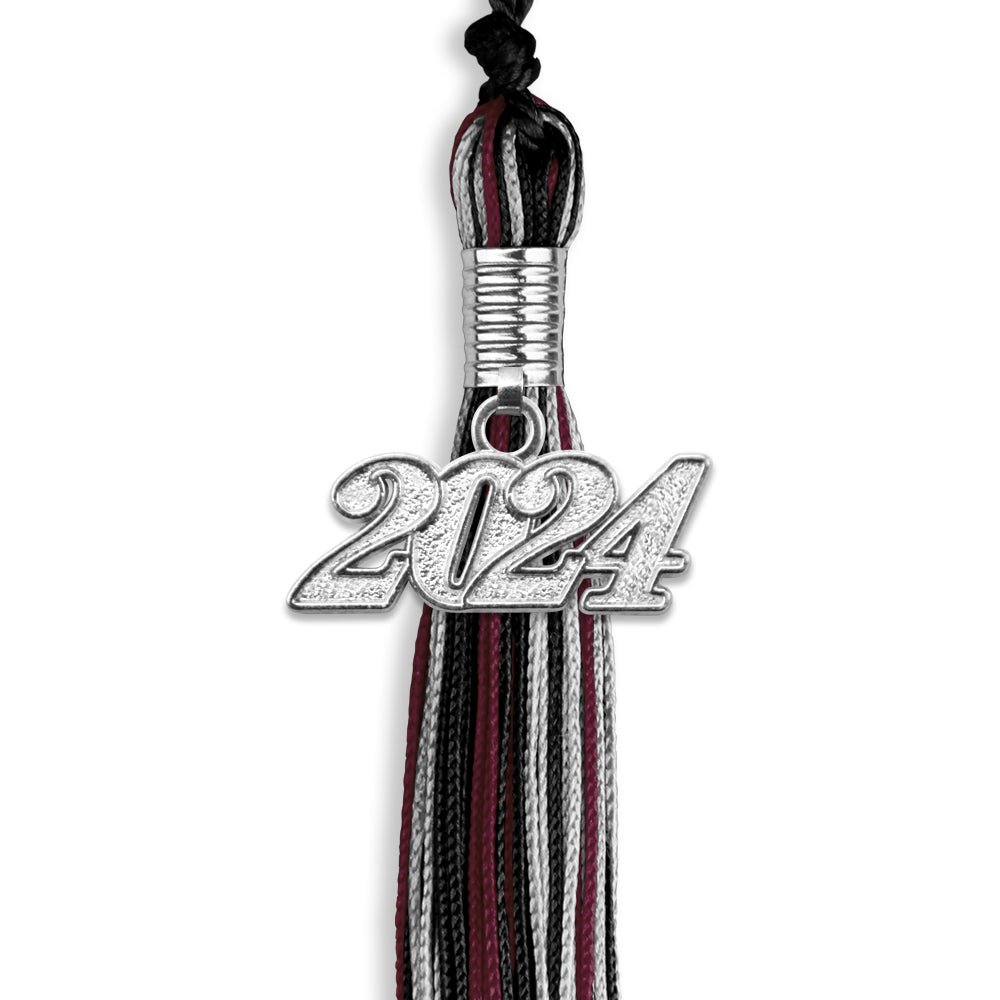 Black/Maroon/Silver Mixed Color Graduation Tassel with Silver Date Drop - Endea Graduation