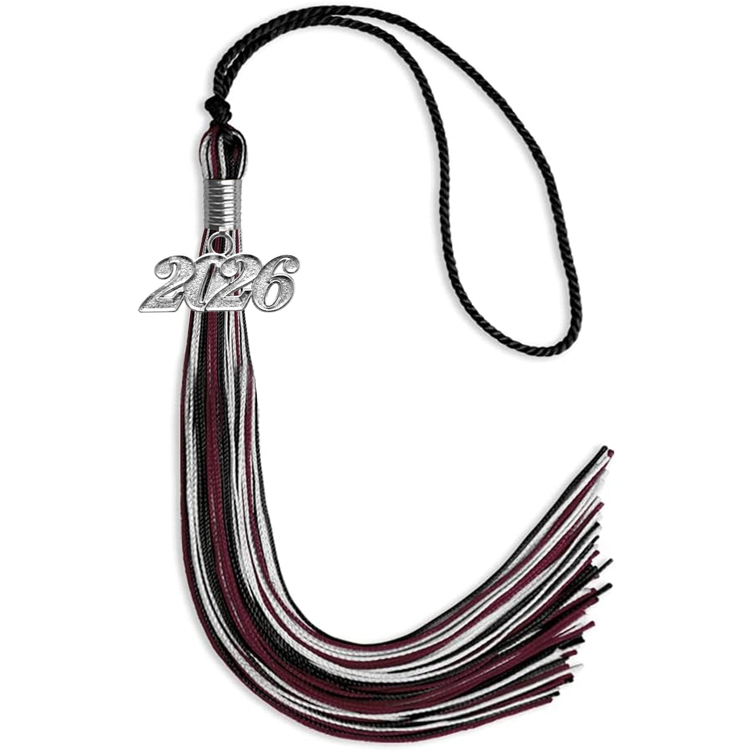 Black/Maroon/Silver Mixed Color Graduation Tassel with Silver Date Drop - Endea Graduation