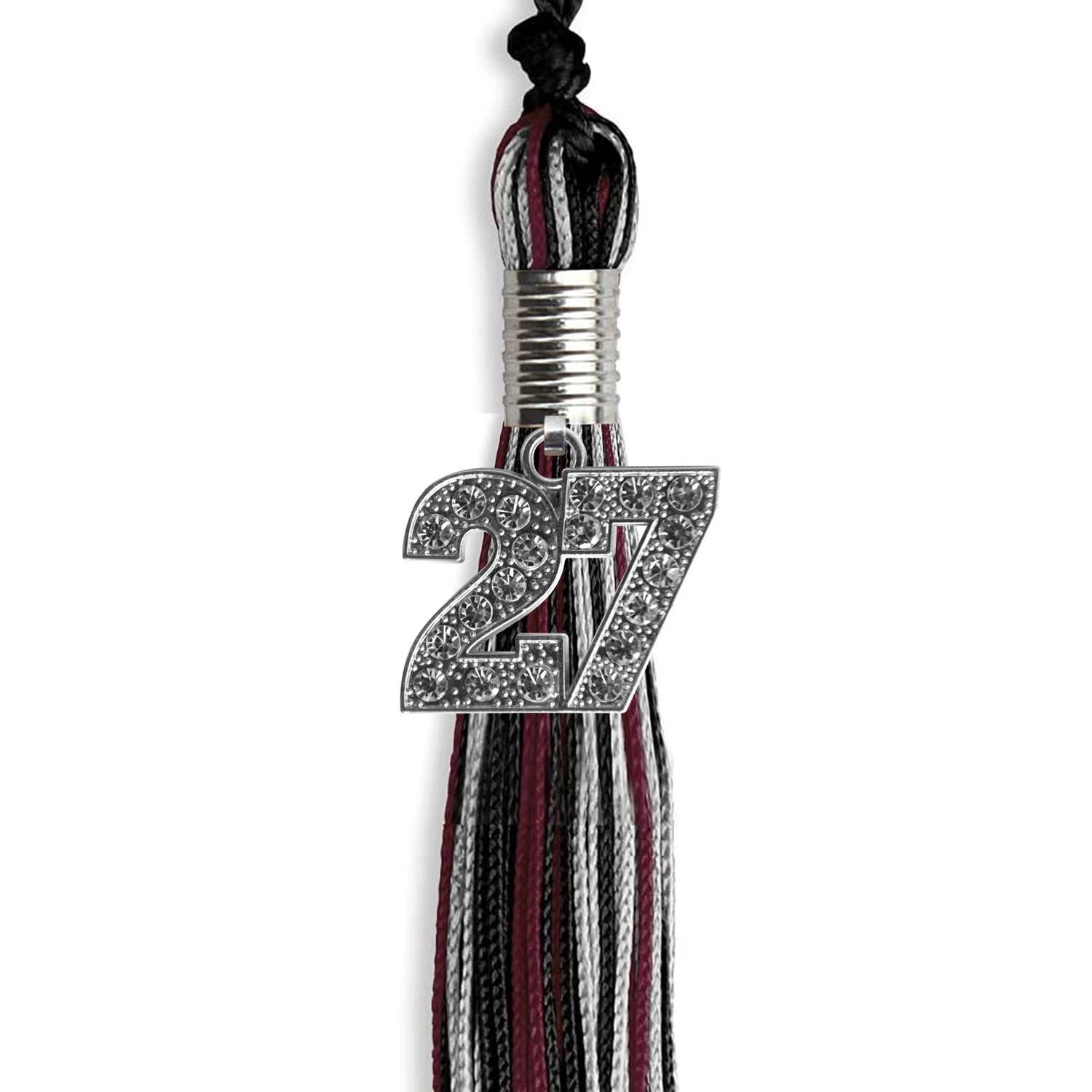 Black/Maroon/Silver Mixed Color Graduation Tassel with Silver Date Drop - Endea Graduation