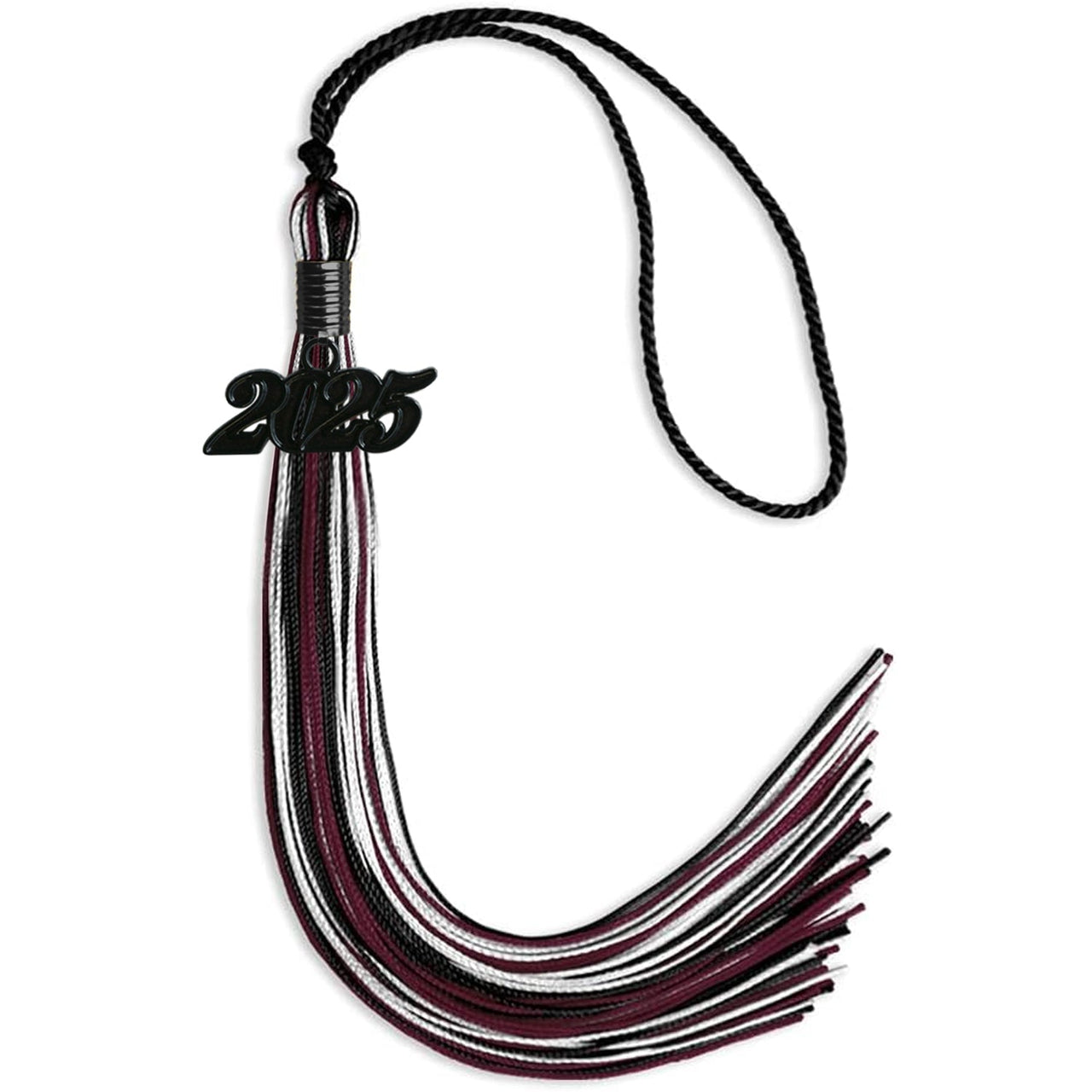 Black/Maroon/White Mixed Color Graduation Tassel with Black Date Drop - Endea Graduation