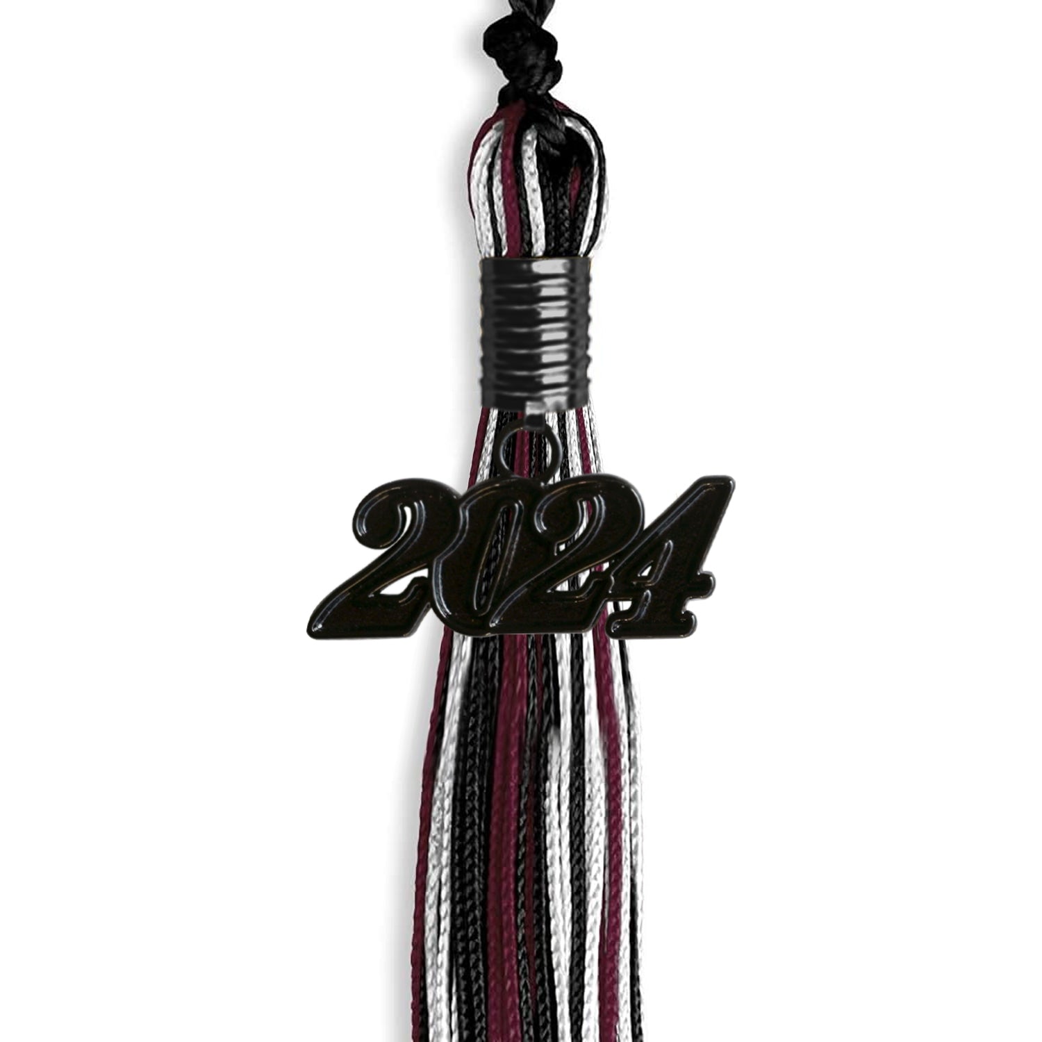 Black/Maroon/White Mixed Color Graduation Tassel with Black Date Drop - Endea Graduation