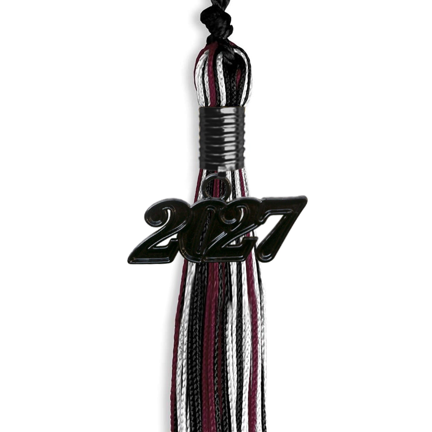 Black/Maroon/White Mixed Color Graduation Tassel with Black Date Drop - Endea Graduation