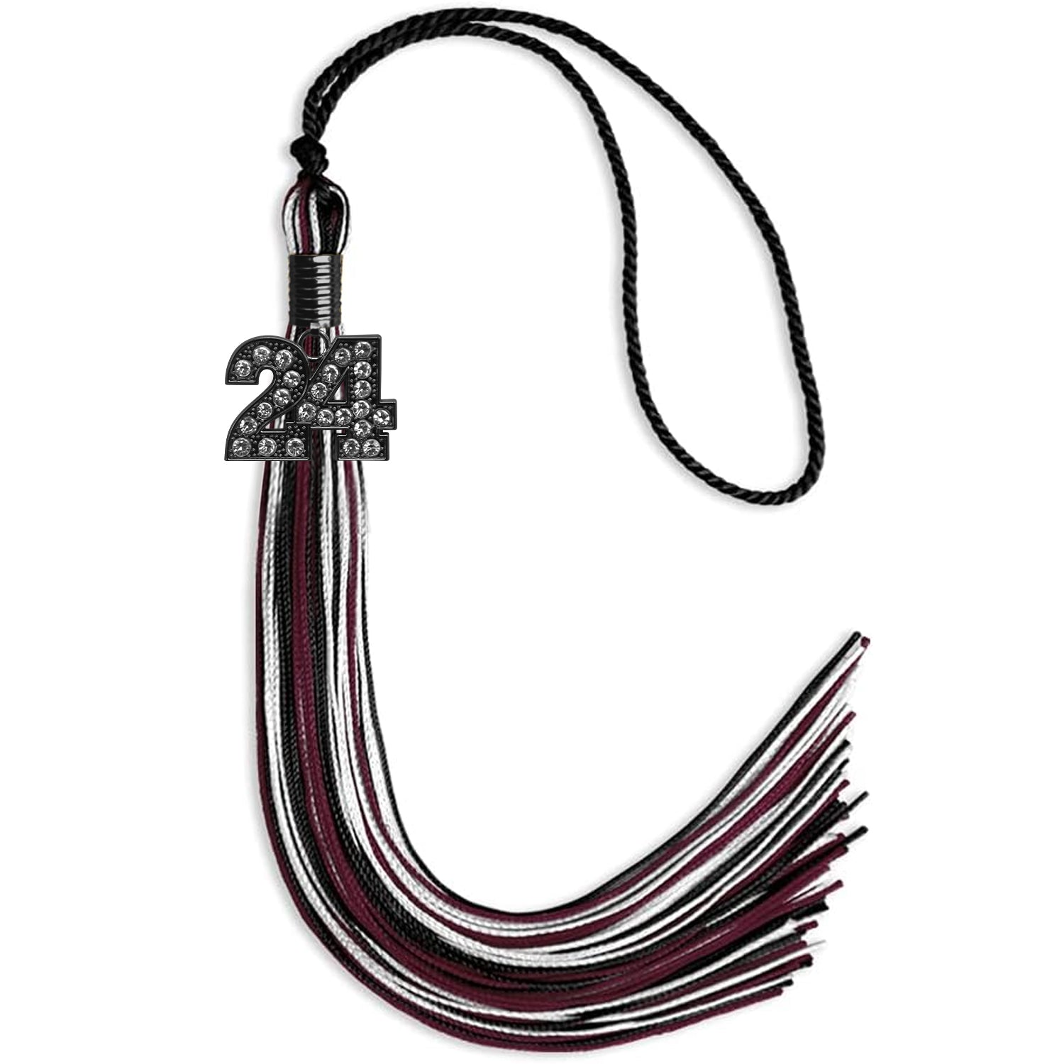 Black/Maroon/White Mixed Color Graduation Tassel with Black Date Drop - Endea Graduation