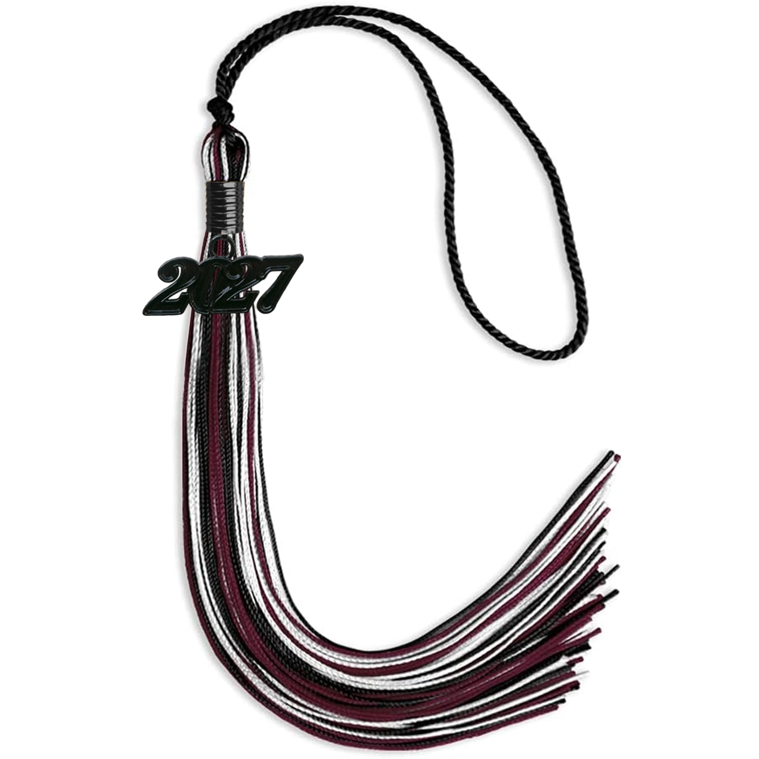 Black/Maroon/White Mixed Color Graduation Tassel with Black Date Drop - Endea Graduation