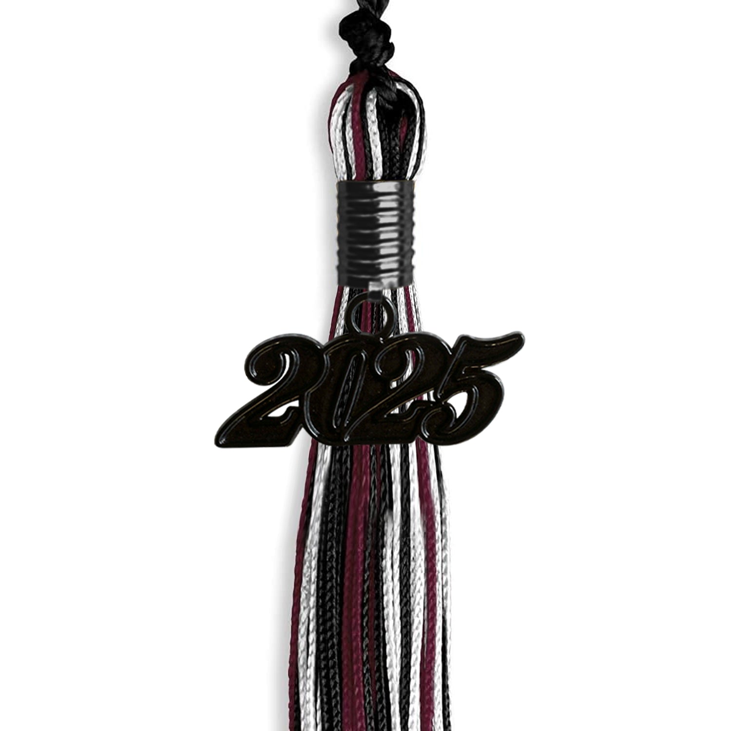 Black/Maroon/White Mixed Color Graduation Tassel with Black Date Drop - Endea Graduation