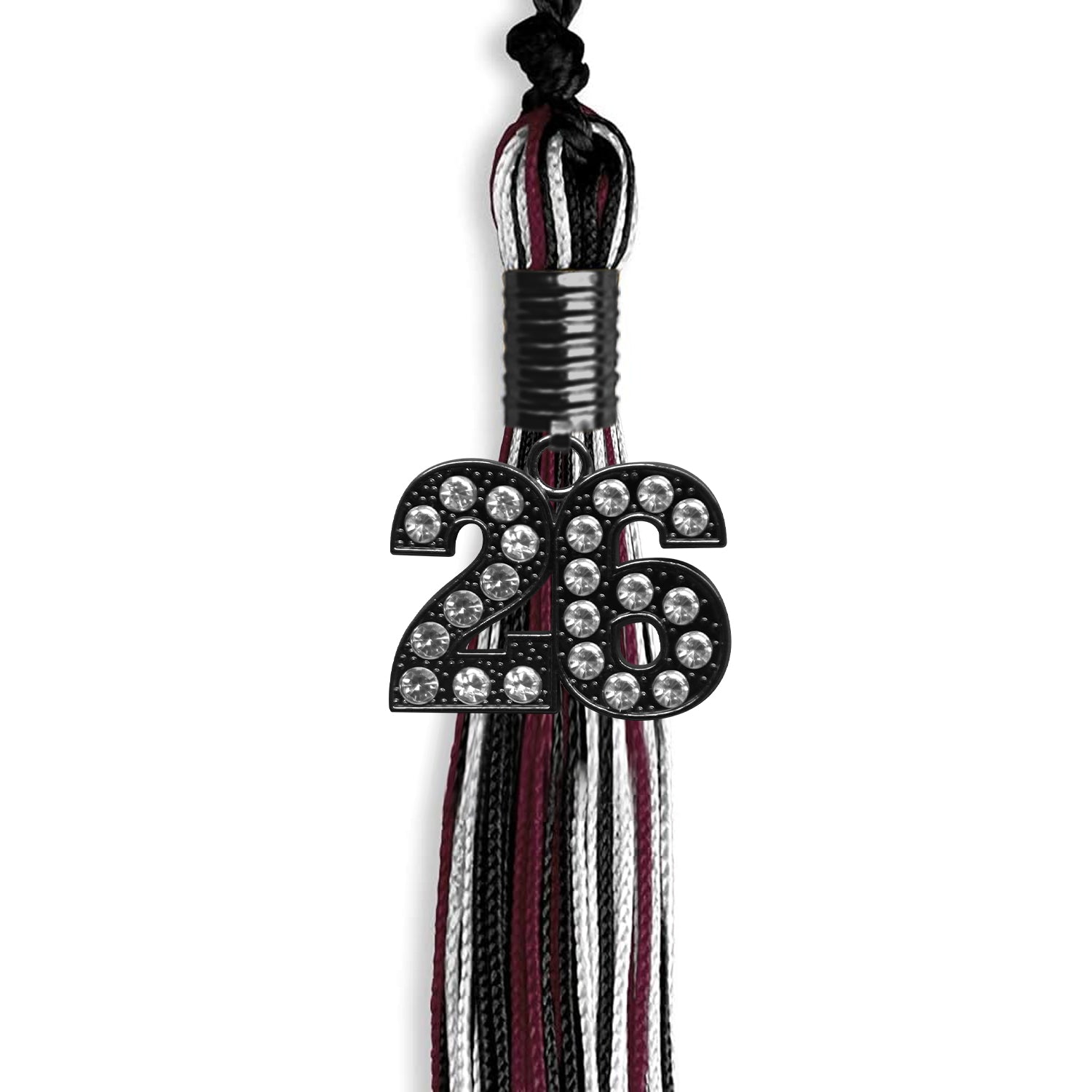 Black/Maroon/White Mixed Color Graduation Tassel with Black Date Drop - Endea Graduation