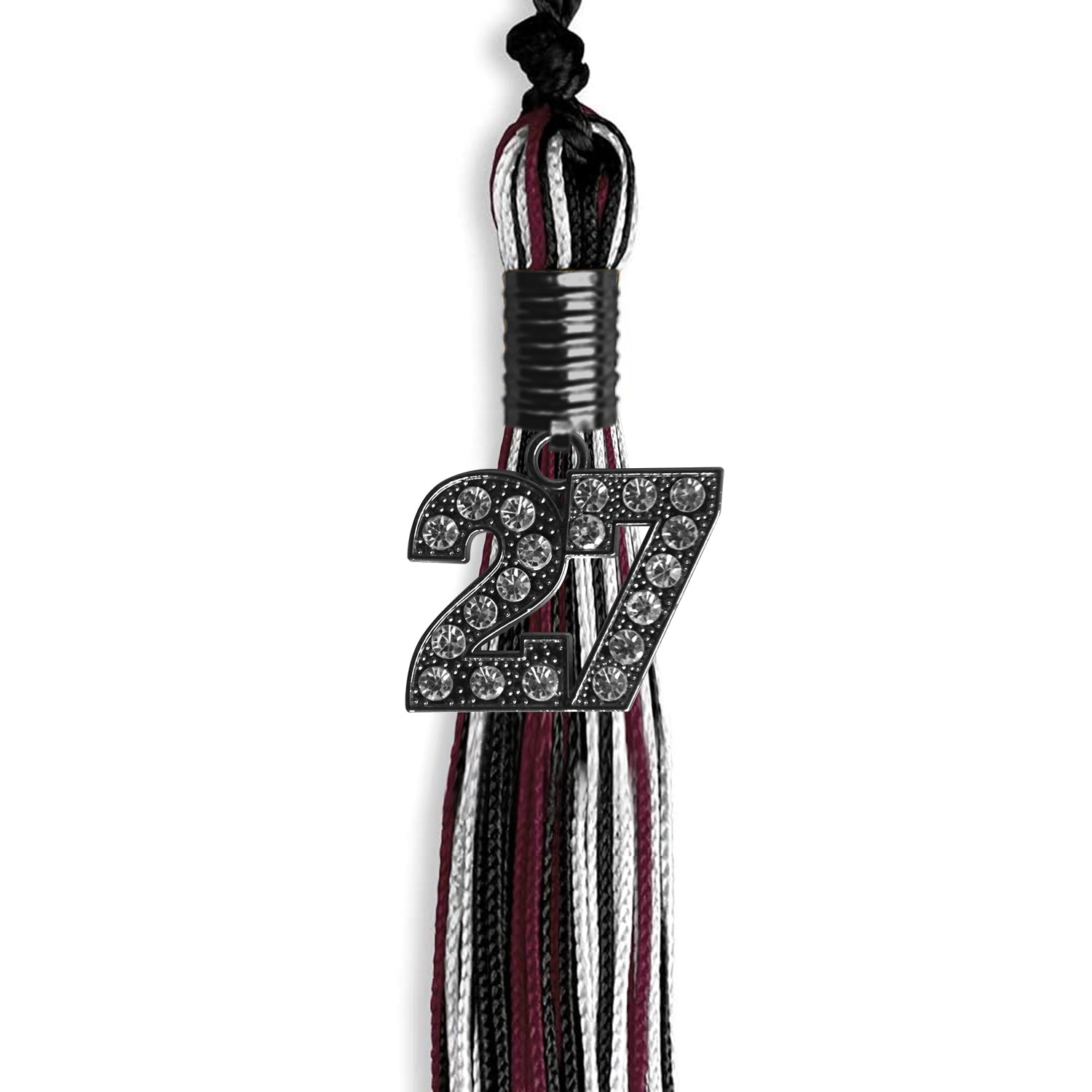 Black/Maroon/White Mixed Color Graduation Tassel with Black Date Drop - Endea Graduation