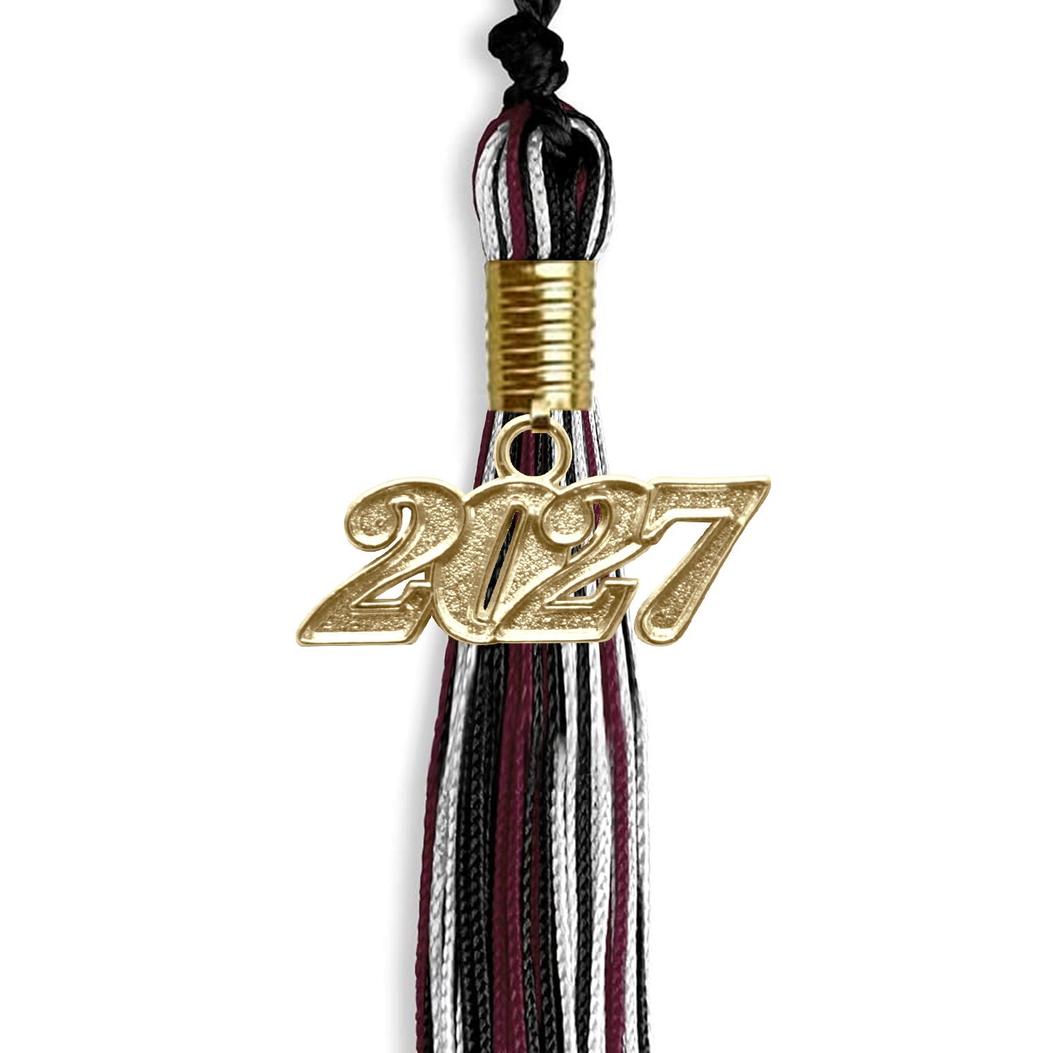 Black/Maroon/White Mixed Color Graduation Tassel with Gold Date Drop - Endea Graduation