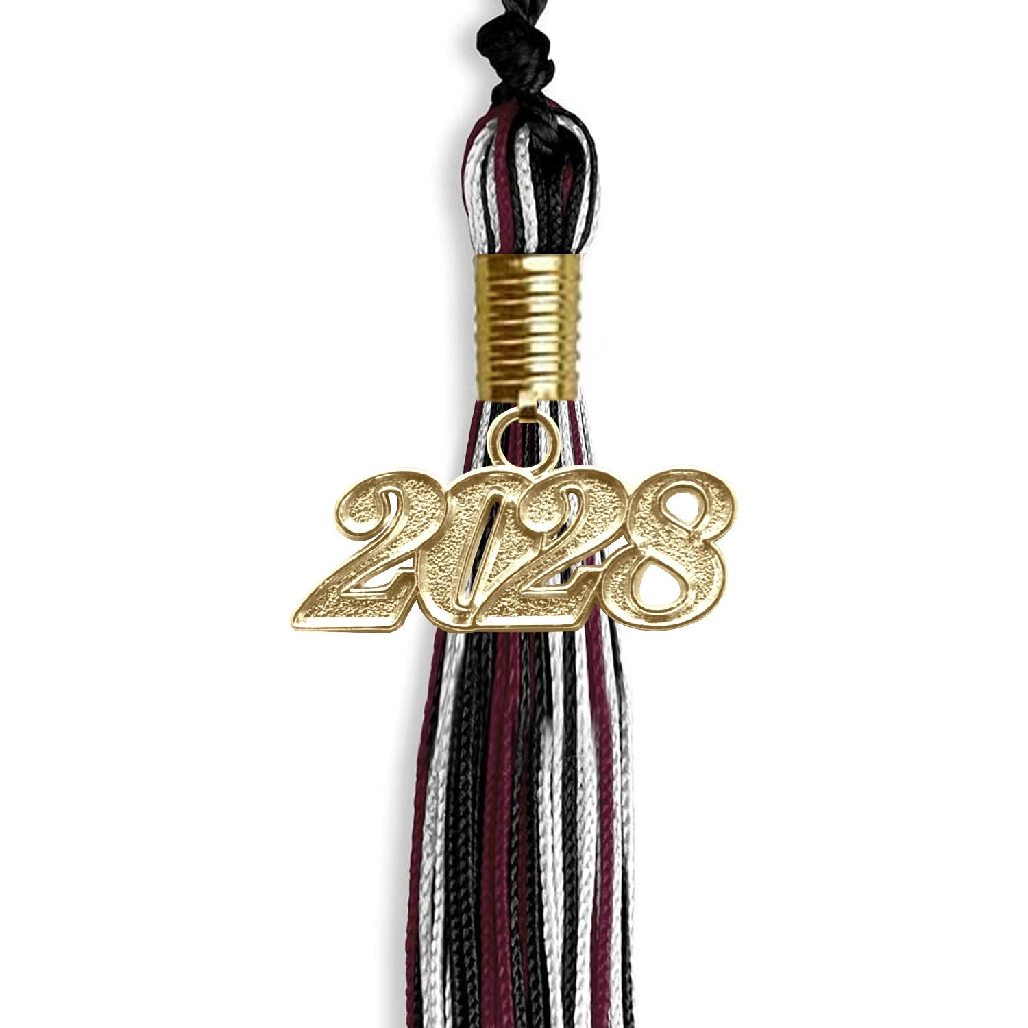 Black/Maroon/White Mixed Color Graduation Tassel with Gold Date Drop - Endea Graduation