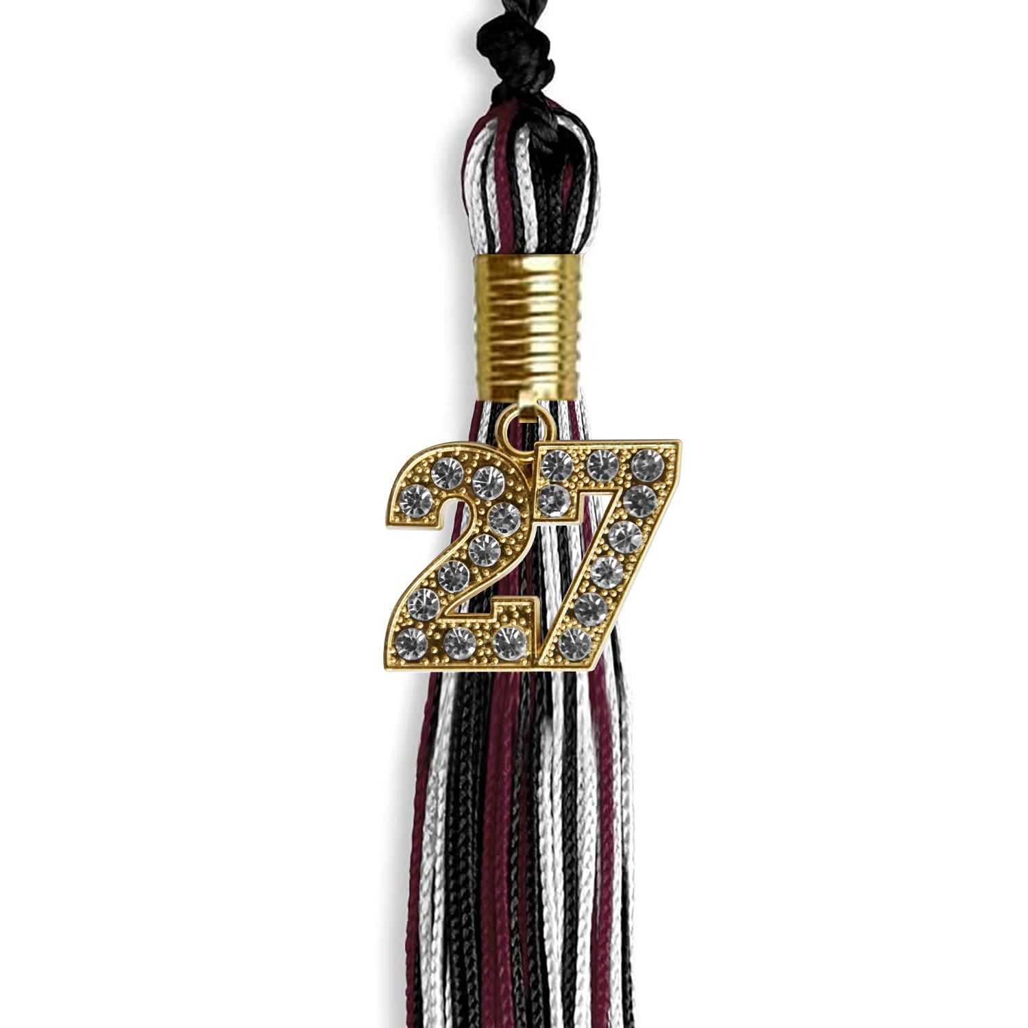 Black/Maroon/White Mixed Color Graduation Tassel with Gold Date Drop - Endea Graduation