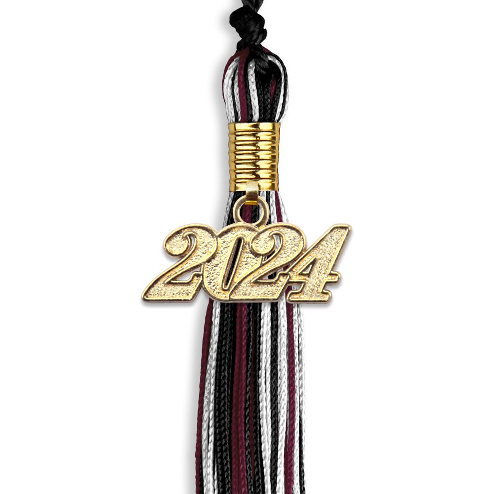 Black/Maroon/White Mixed Color Graduation Tassel with Gold Date Drop - Endea Graduation