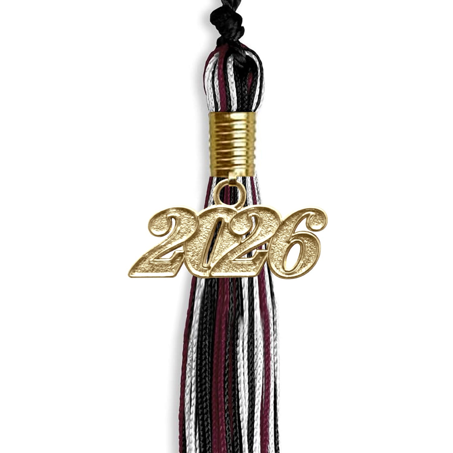 Black/Maroon/White Mixed Color Graduation Tassel with Gold Date Drop - Endea Graduation