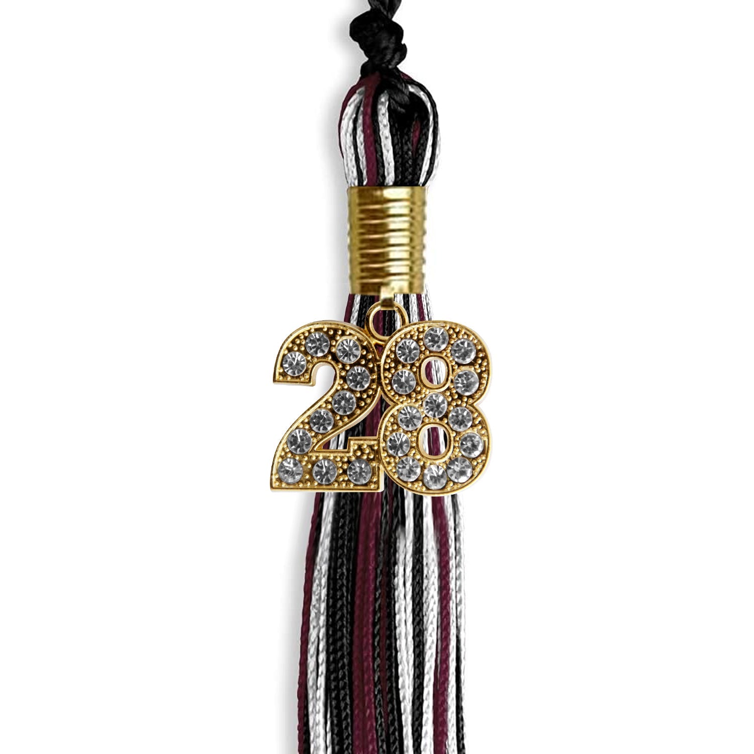 Black/Maroon/White Mixed Color Graduation Tassel with Gold Date Drop - Endea Graduation