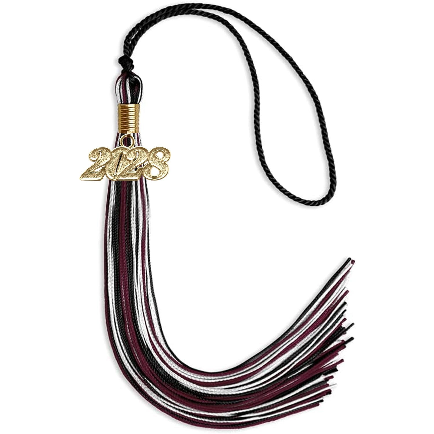 Black/Maroon/White Mixed Color Graduation Tassel with Gold Date Drop - Endea Graduation