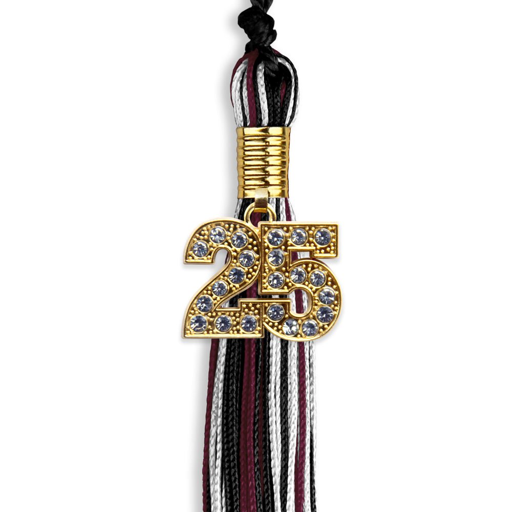 Black/Maroon/White Mixed Color Graduation Tassel with Gold Date Drop - Endea Graduation