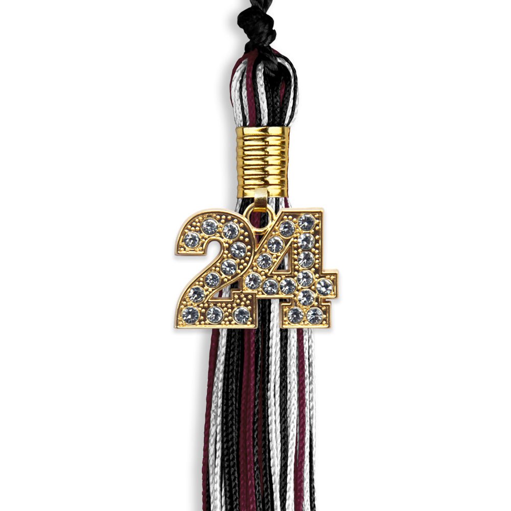 Black/Maroon/White Mixed Color Graduation Tassel with Gold Date Drop - Endea Graduation