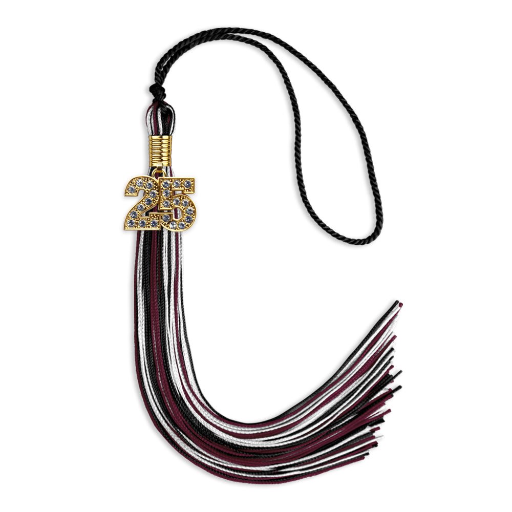 Black/Maroon/White Mixed Color Graduation Tassel with Gold Date Drop - Endea Graduation