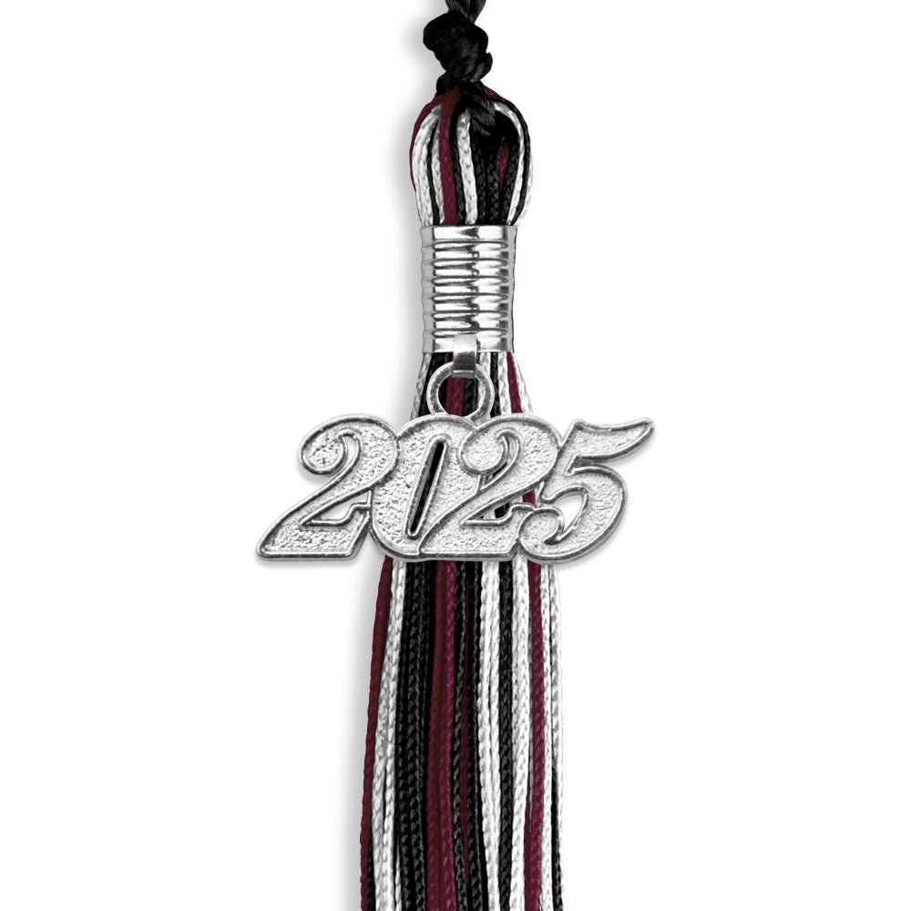 Black/Maroon/White Mixed Color Graduation Tassel with Silver Date Drop - Endea Graduation