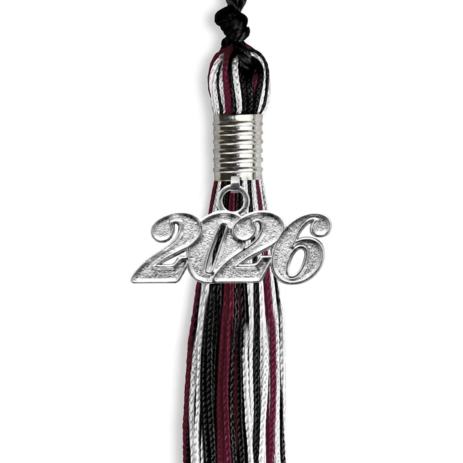 Black/Maroon/White Mixed Color Graduation Tassel with Silver Date Drop - Endea Graduation